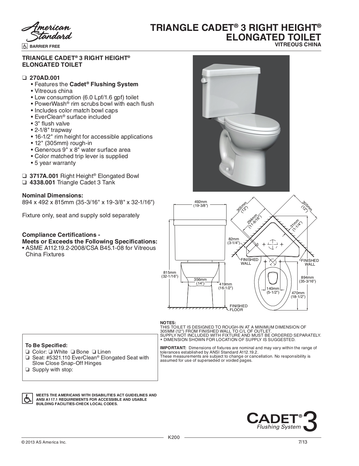 American Standard ASD11275 Specifications - ManualMachine.com