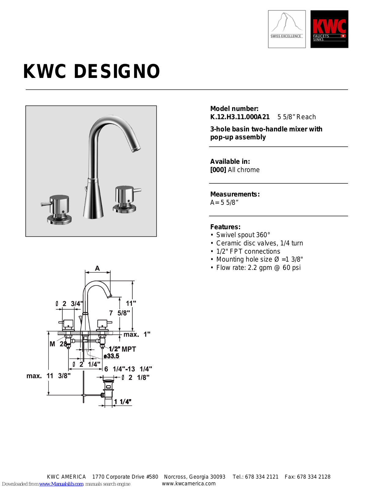 KWC DESIGNO K.12.H3.11.000A21 Specifications - ManualMachine.com