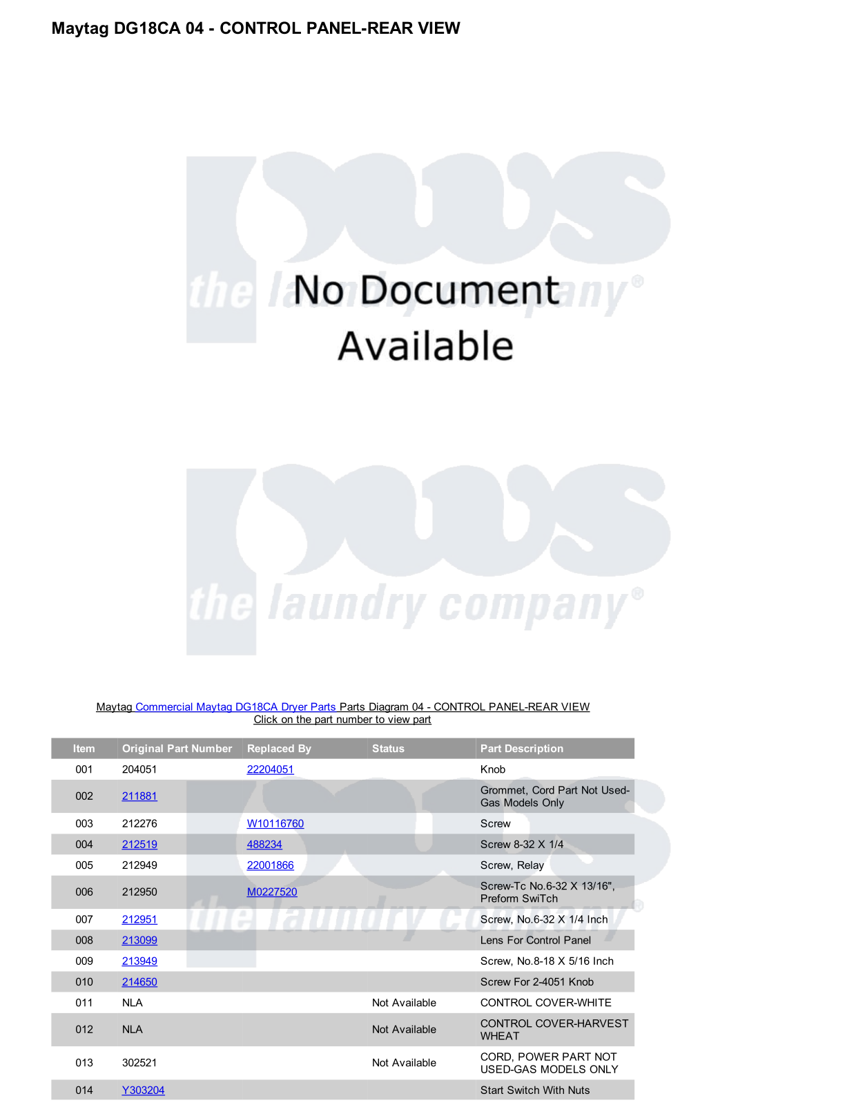 Maytag DG18CA Parts Diagram