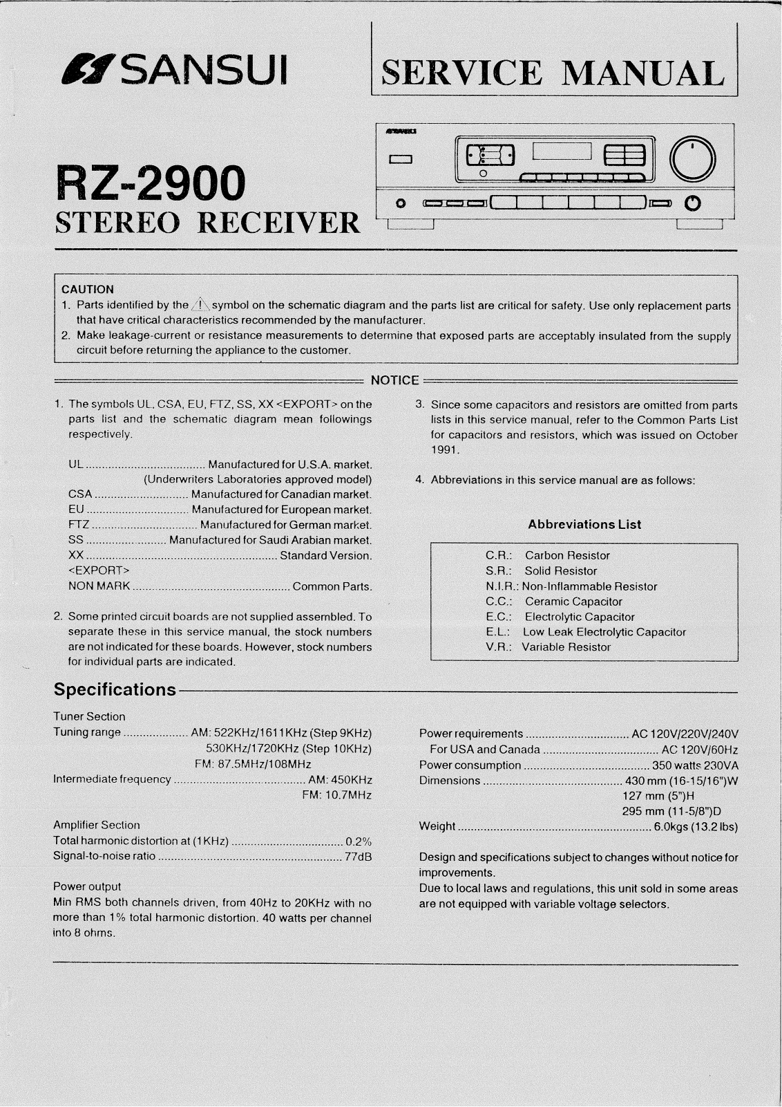 Sansui RZ-2900 Service manual