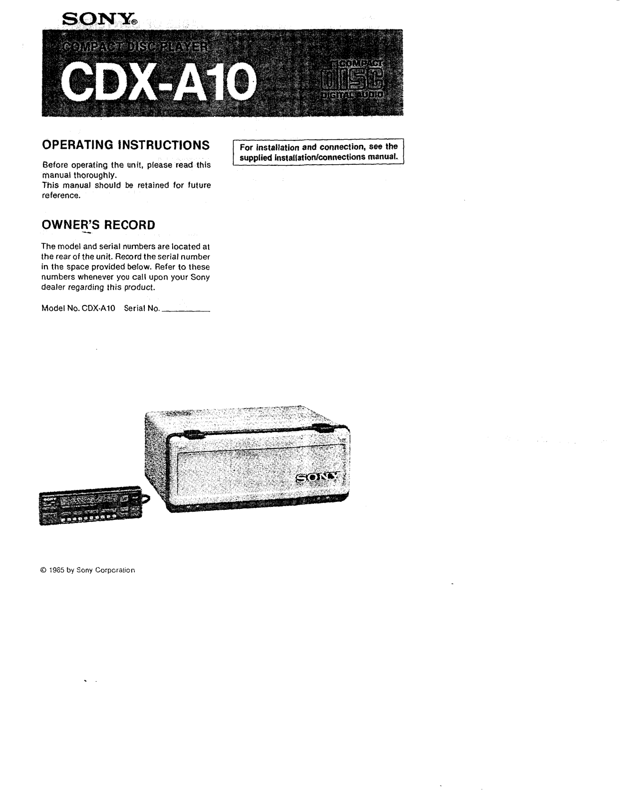 Sony CD-XA10 User Manual