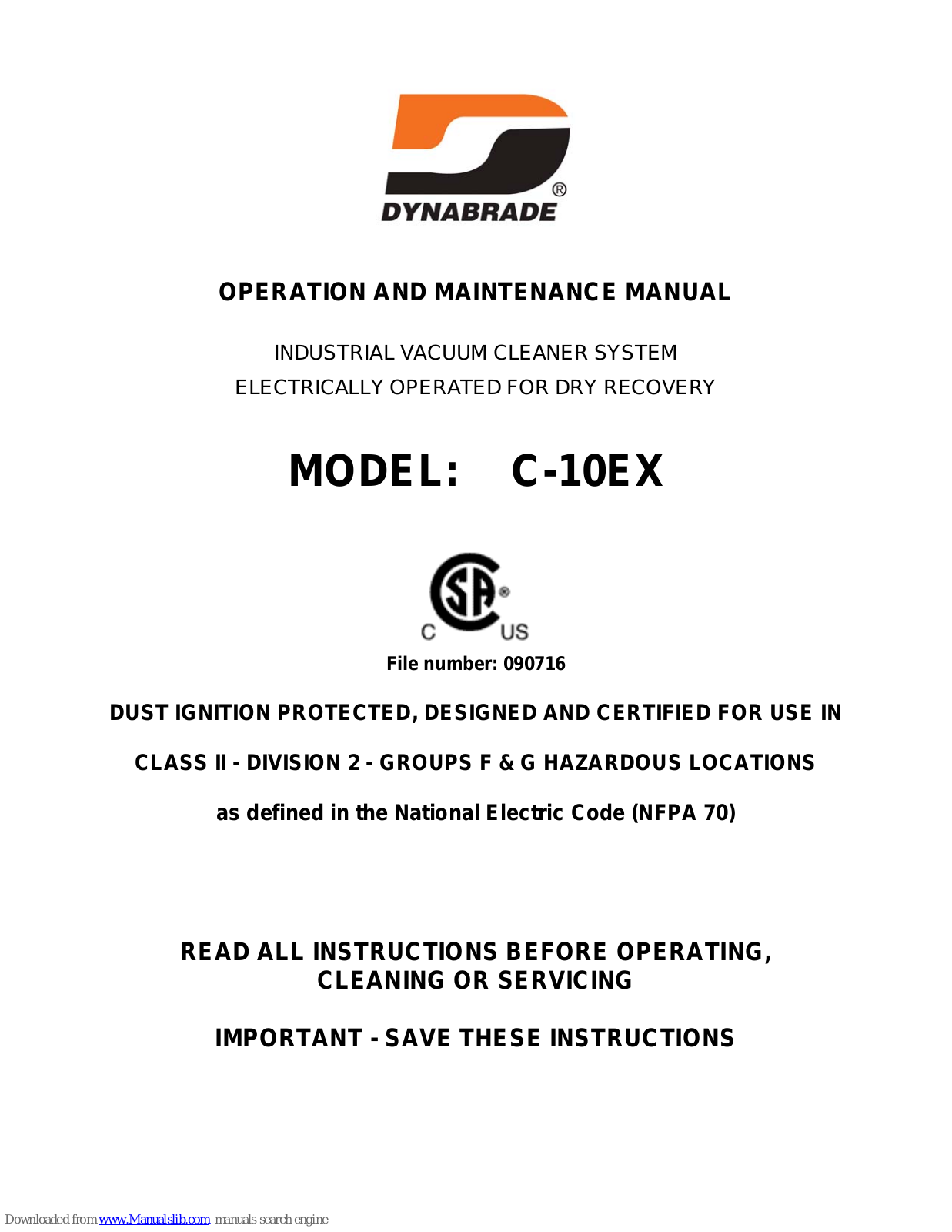 Dynabrade C-10EX Operation And Maintenance Manual