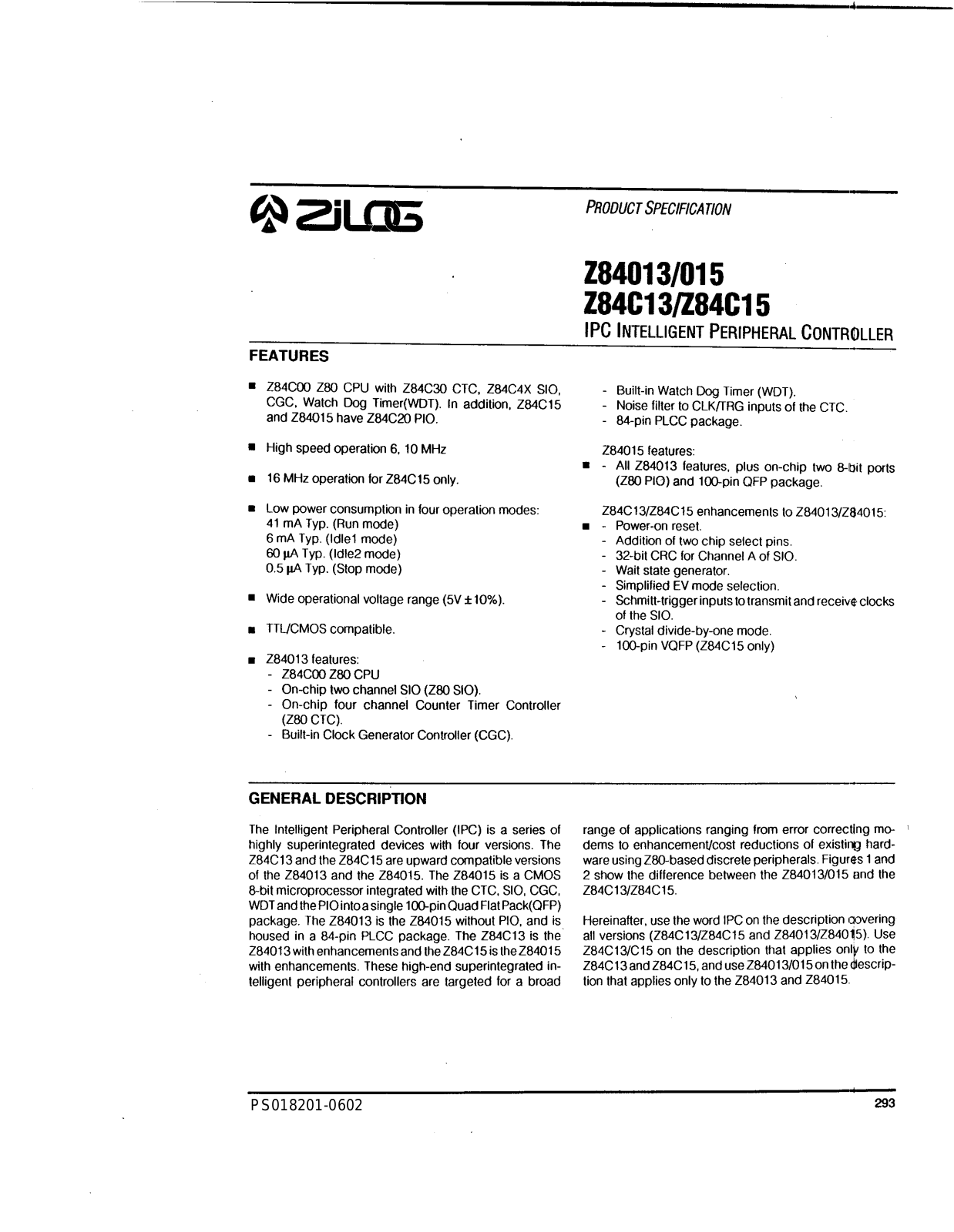 Datasheet Z84C1510FEC Specification - ManualMachine.com