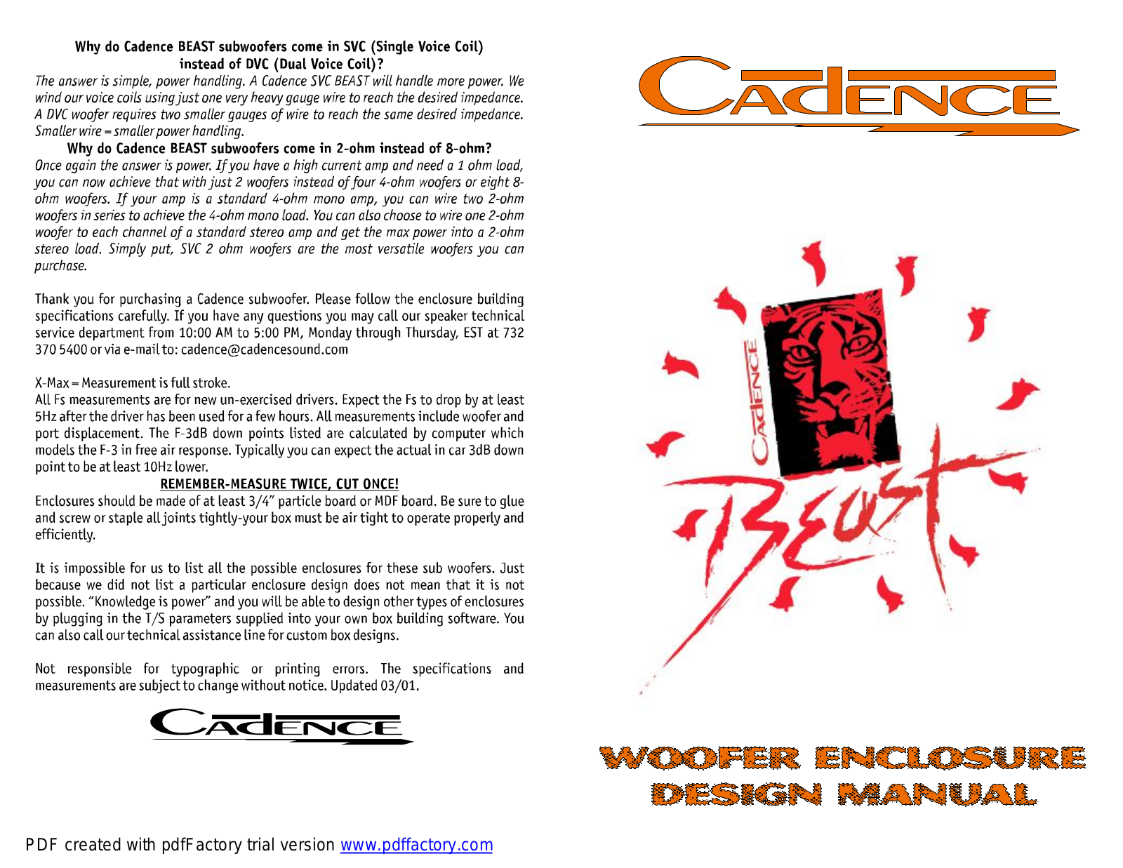 Cadence Subwoofer User Manual