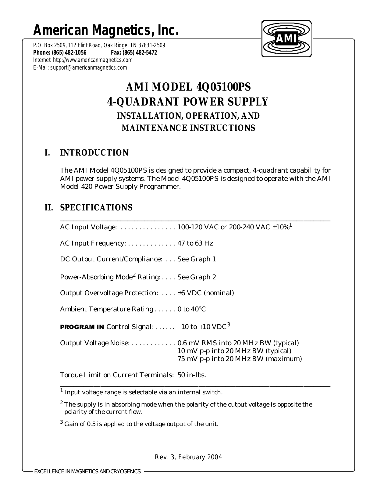 American Magnetics 4Q05100PS User Manual