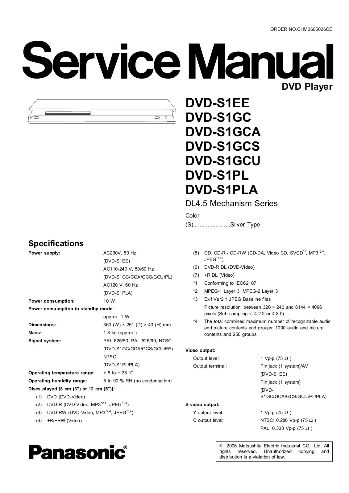 Panasonic DVDS-1-PL Service manual