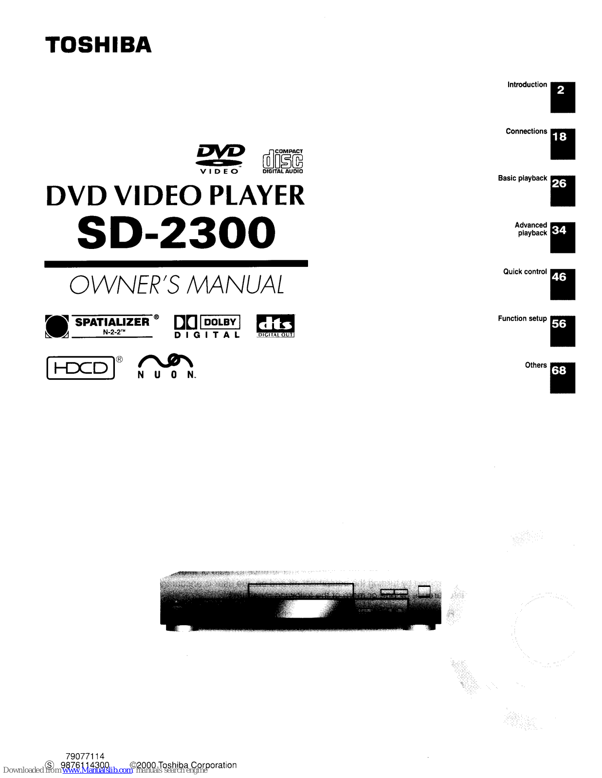 Toshiba SD-2300U, SD-2300 Owner's Manual