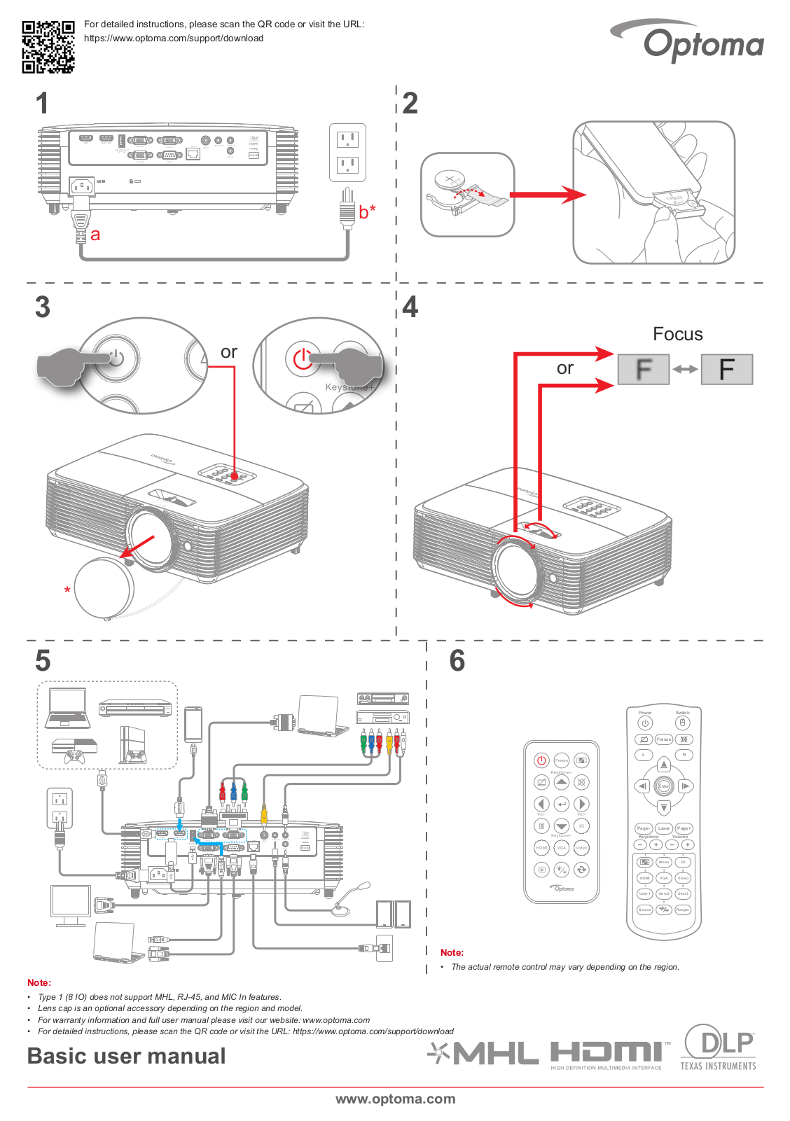 Optoma E1P1A28WE1Z2 Quick Start Guide