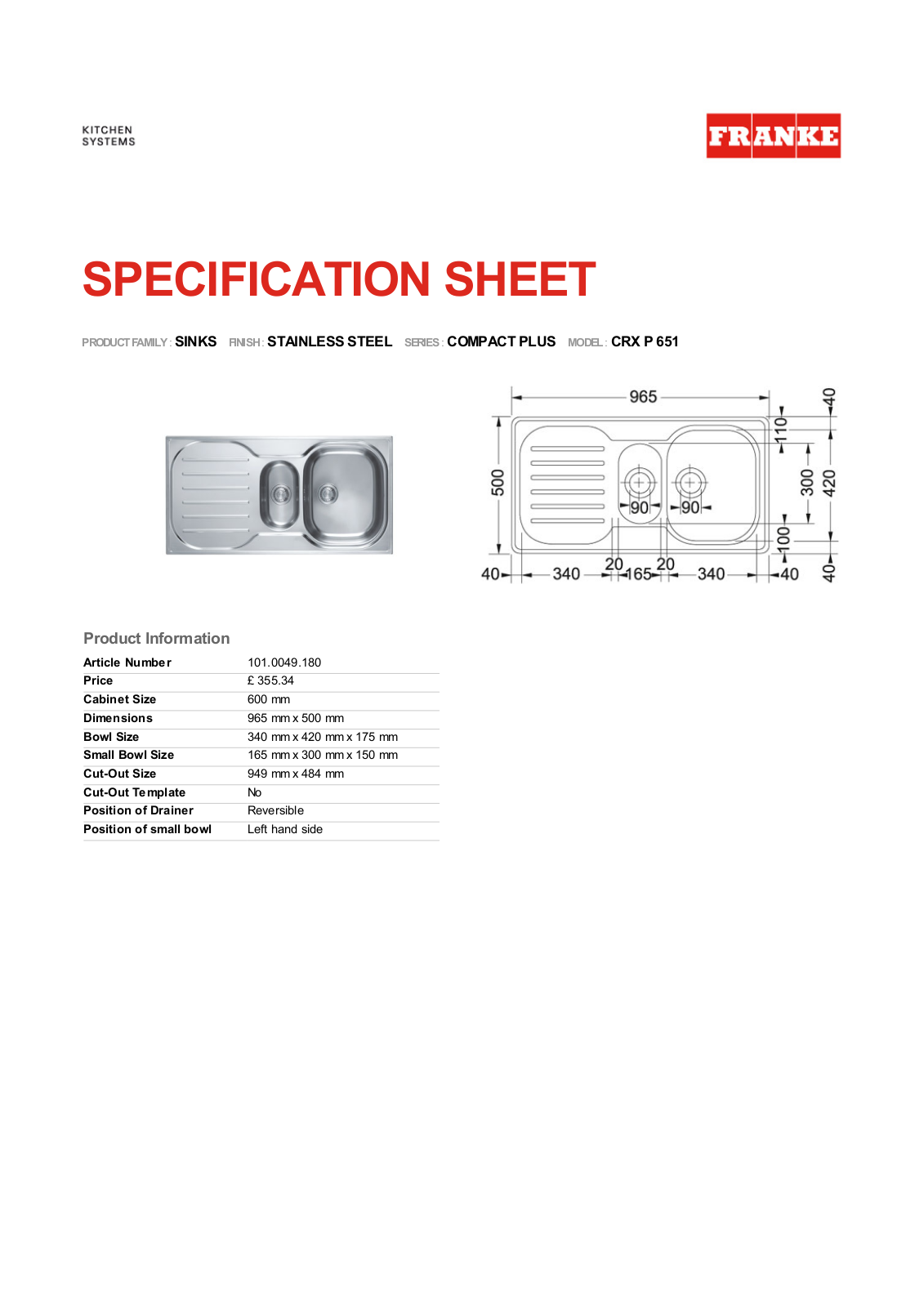 Franke Foodservice CRX P 651 User Manual