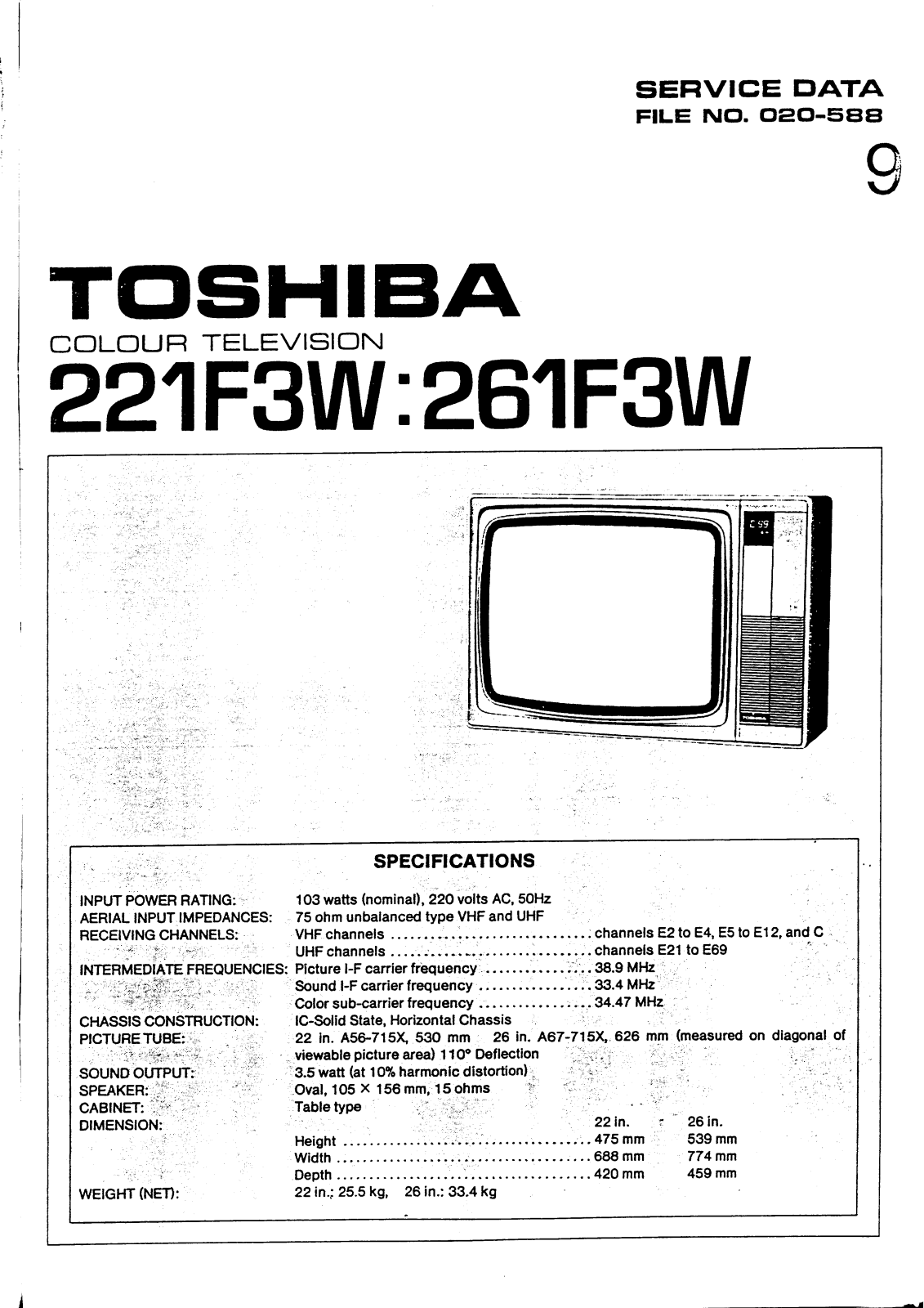 Toshiba 261F3W, 221F3W Service manual