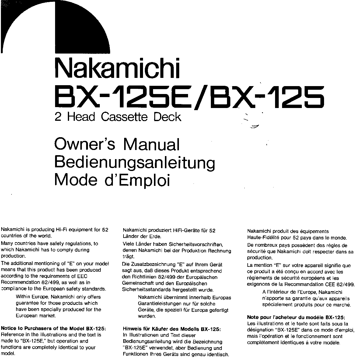Nakamichi BX125 User Manual
