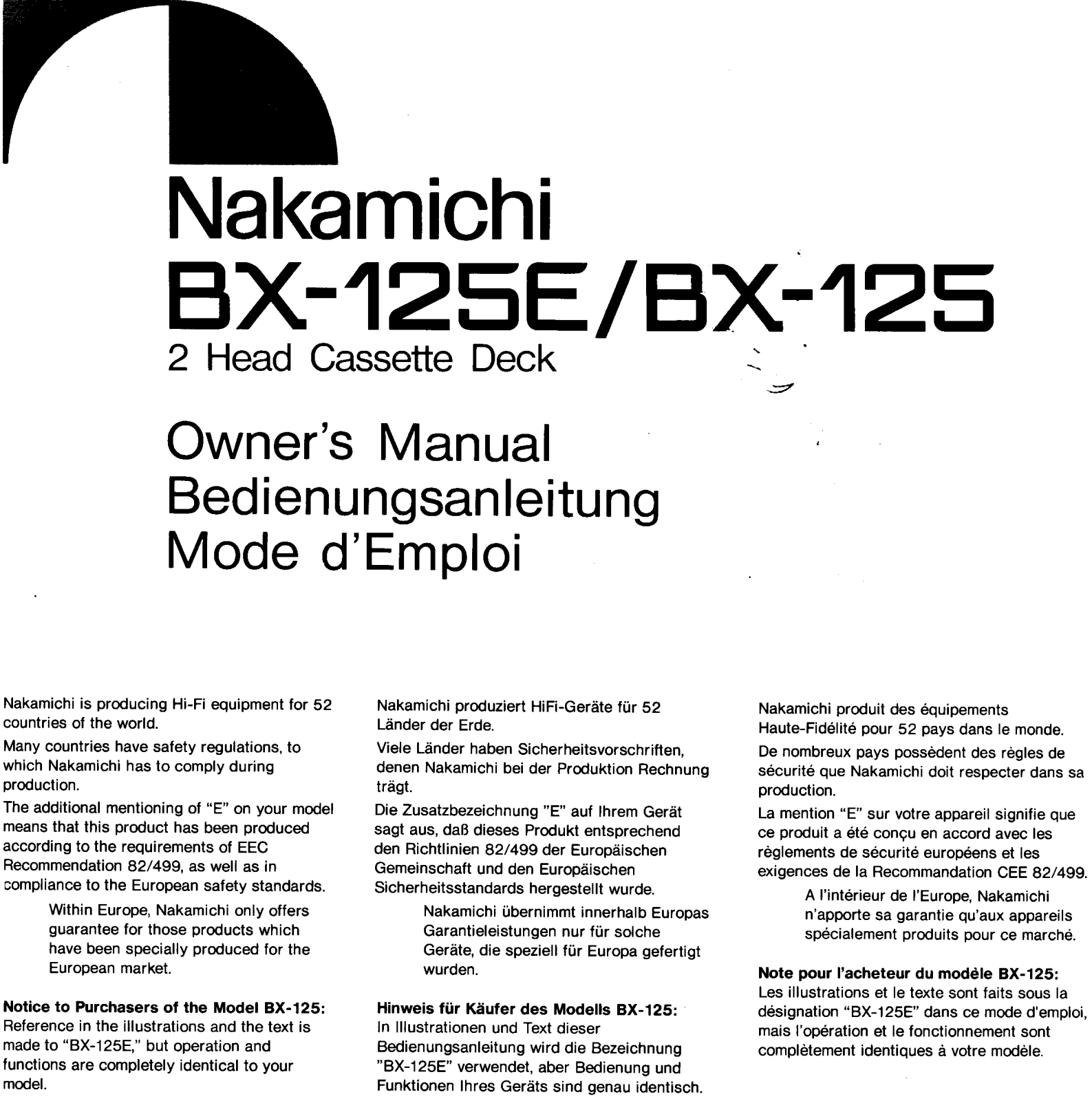 Nakamichi BX125 User Manual