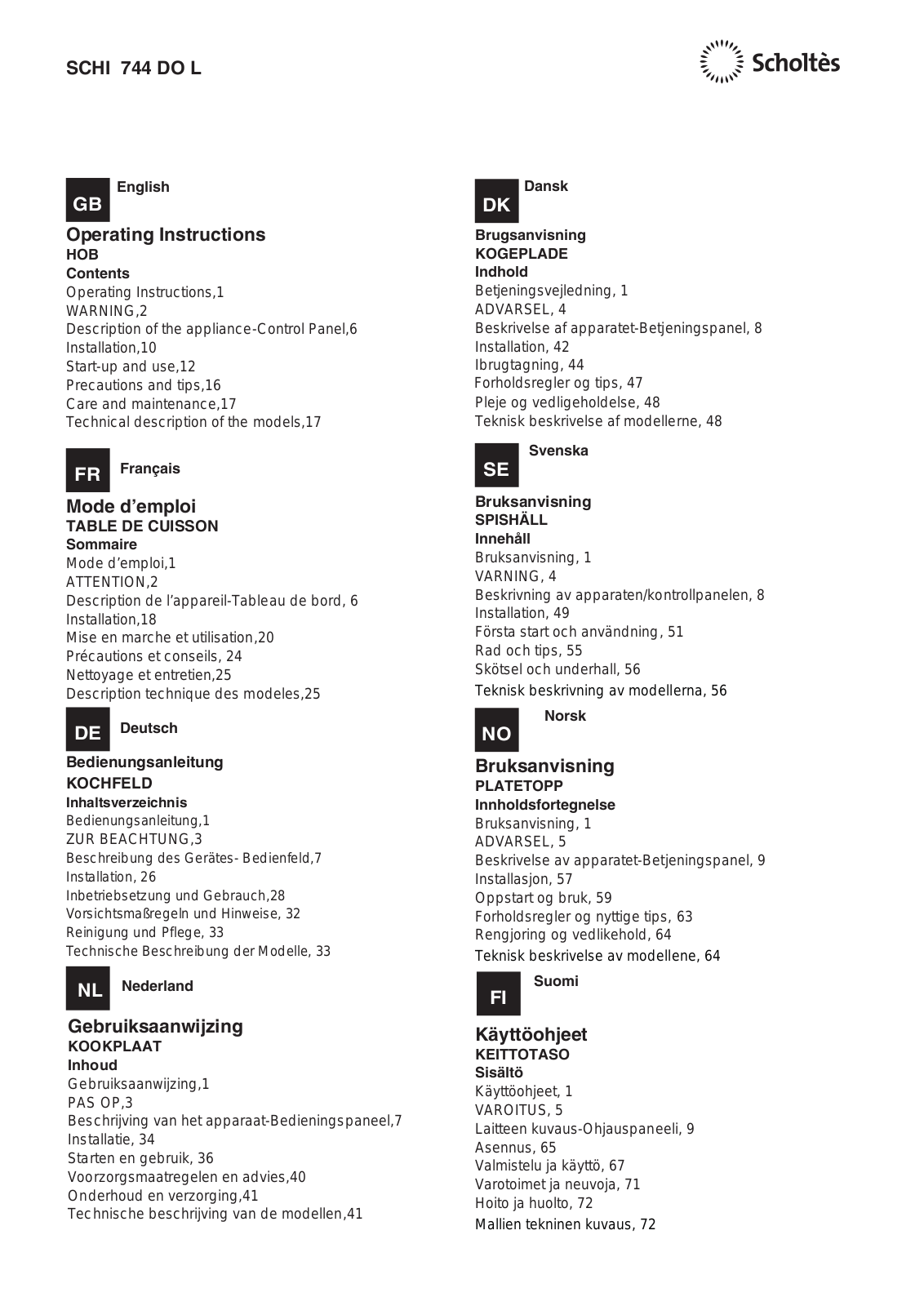 SCHOLTES SCHI 744 DO L User Manual