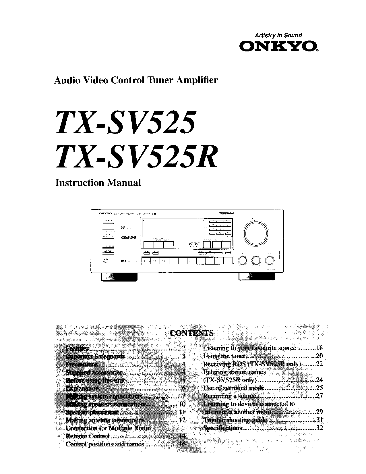 Onkyo TX-SV525, TX-SV525R Instruction Manual