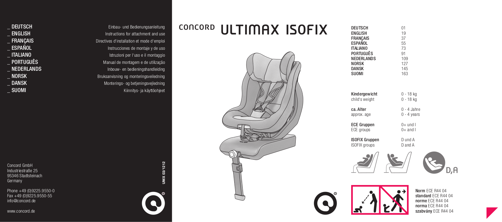 Concord ULTIMAX ISOFIX INSTRUCTION MANUAL