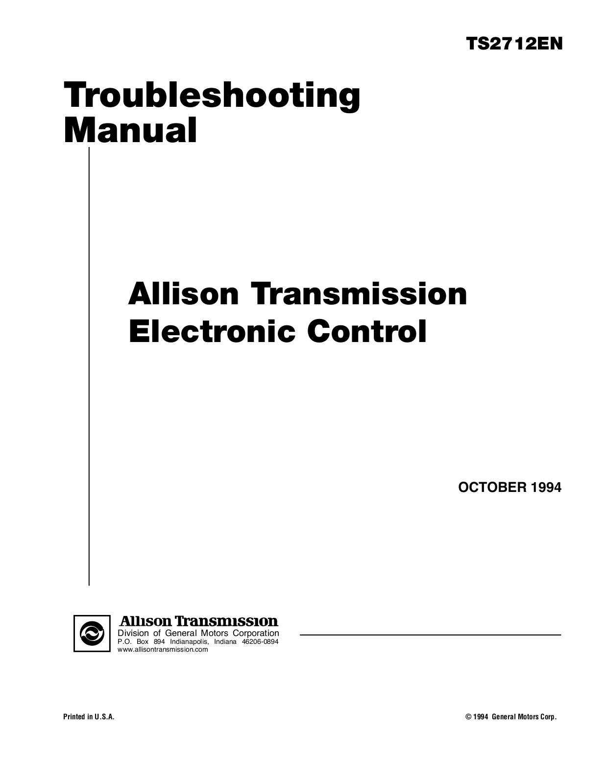 Allison Transmission Electronic Controls Troubleshooting Manual