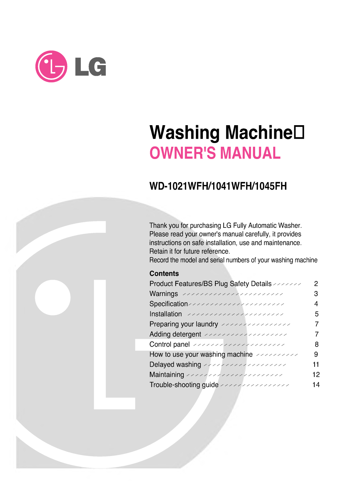 LG WD-1041WFH, WD-1045FH User Manual