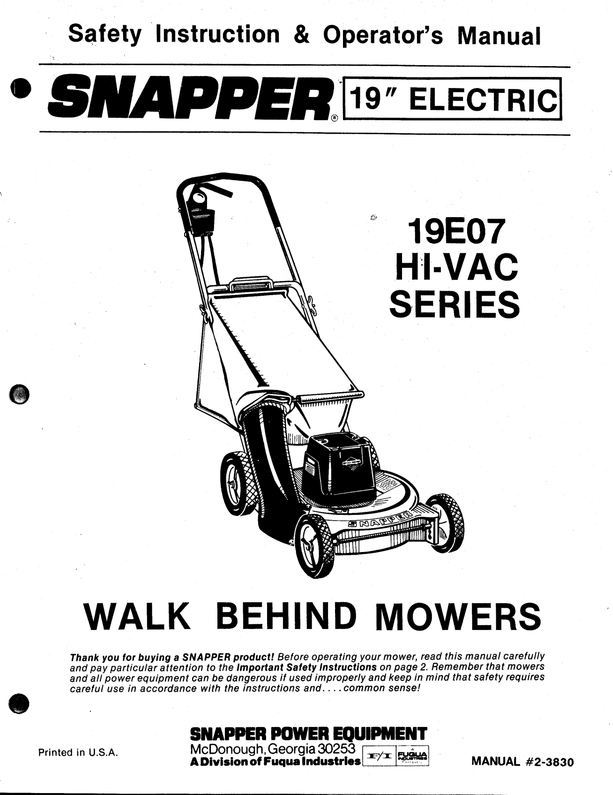 Snapper 19E07 User Manual