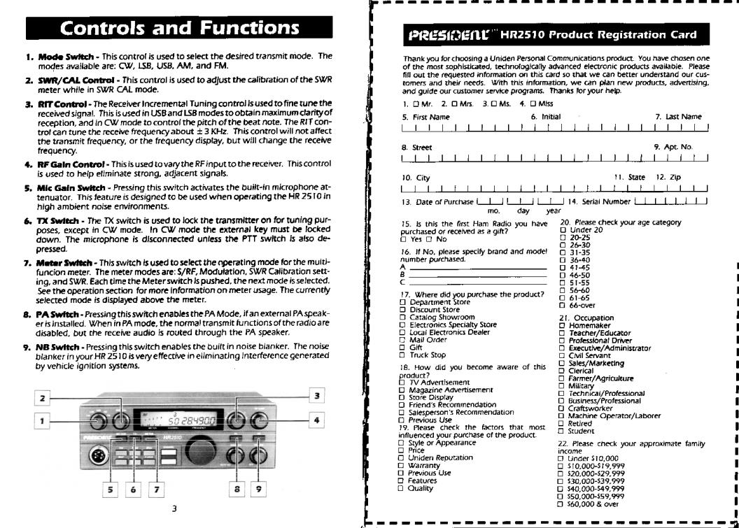 UNIDEN PRESIDENT HR2510 User Manual