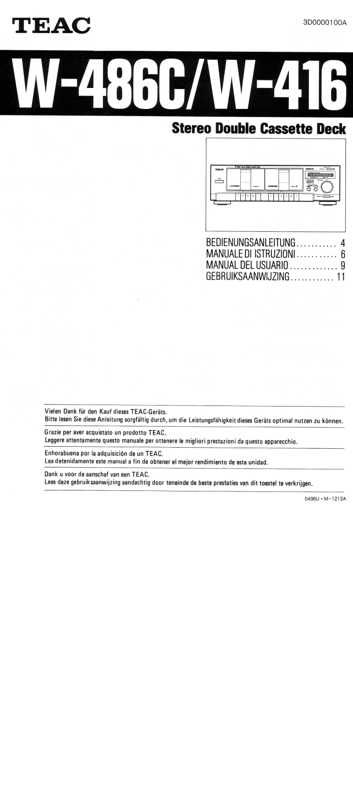 Teac W-486C, W-416 User Manual