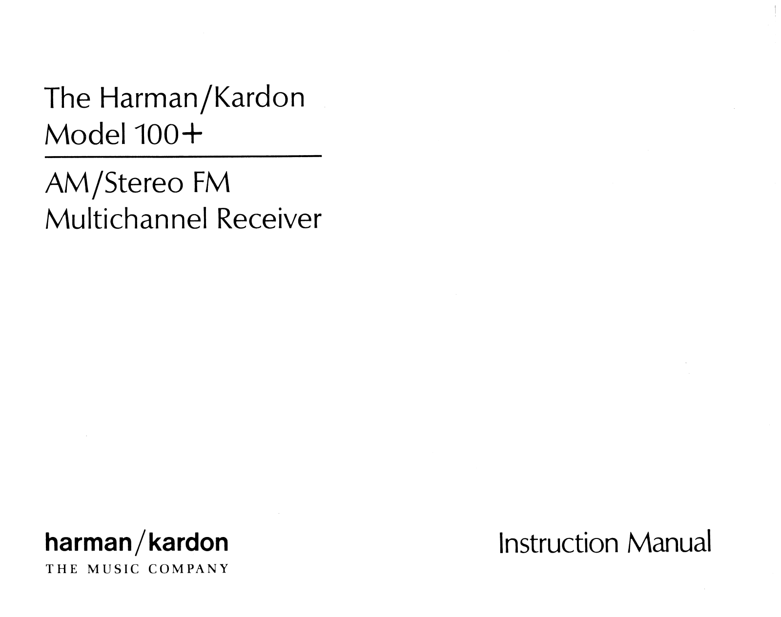 Harman Kardon 100+ Owners Manual