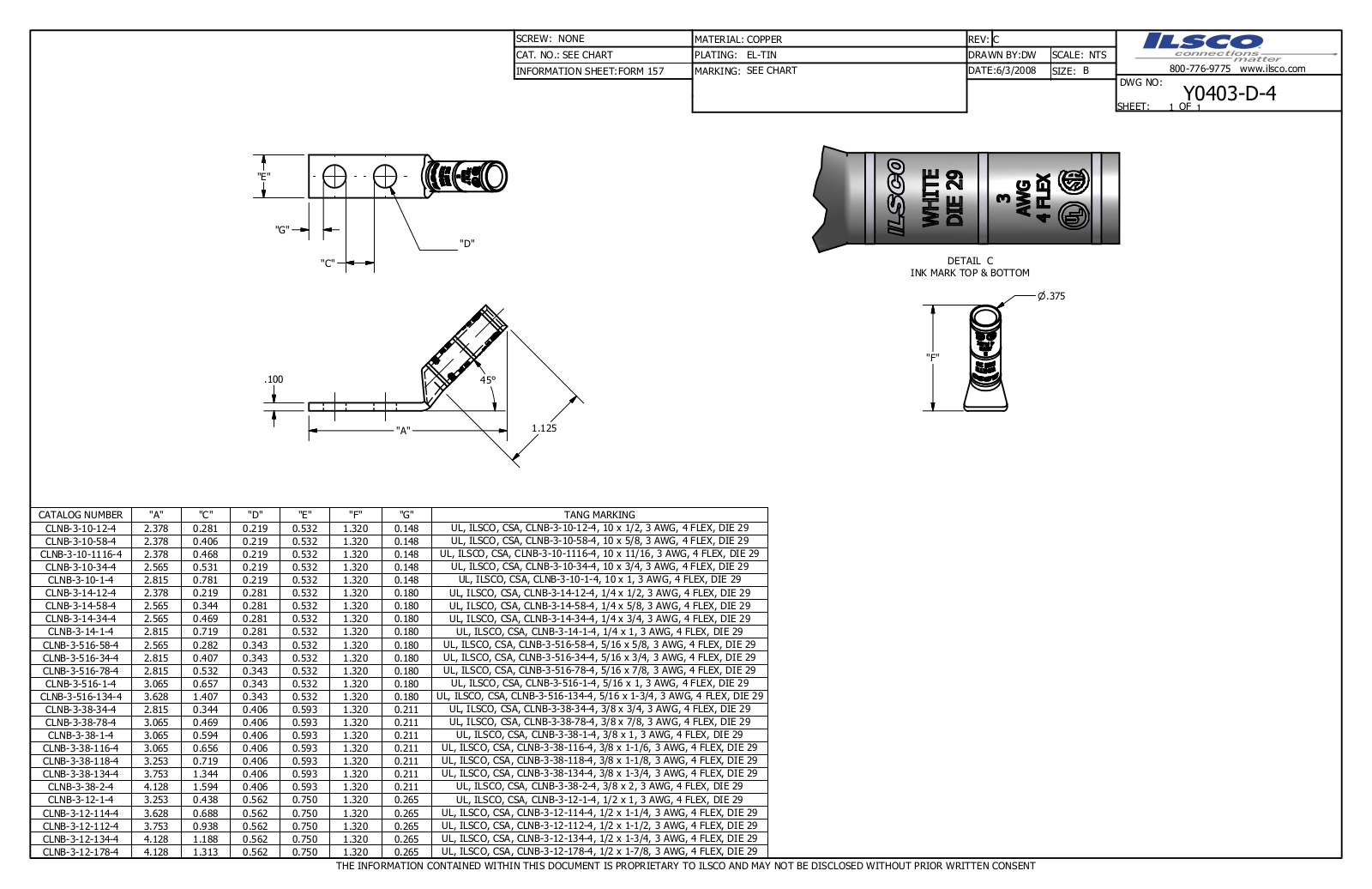 Ilsco CLNB-3-14-34-4 Data sheet