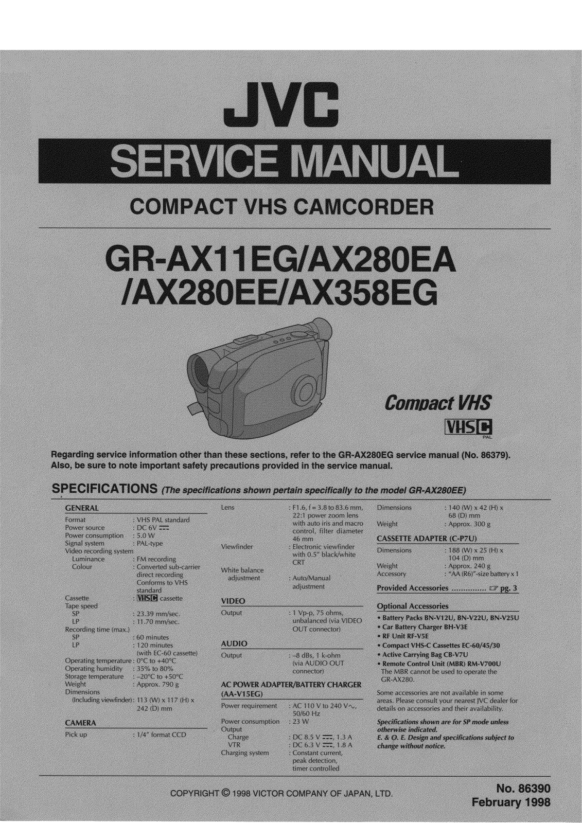 JVC GR-AX11EG-S, GR-AX280EA, GR-AX280EE, GR-AX358EG-B Service Manual