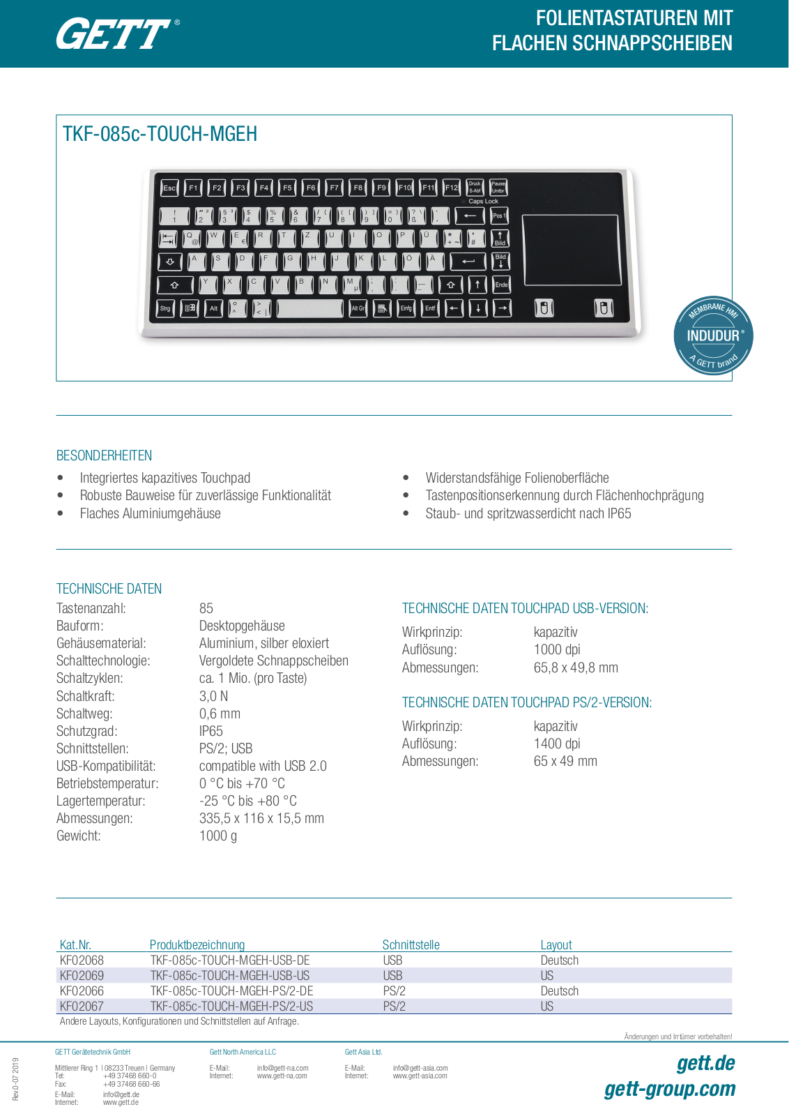 GETT TKF-085c-TOUCH-MGEH User Manual