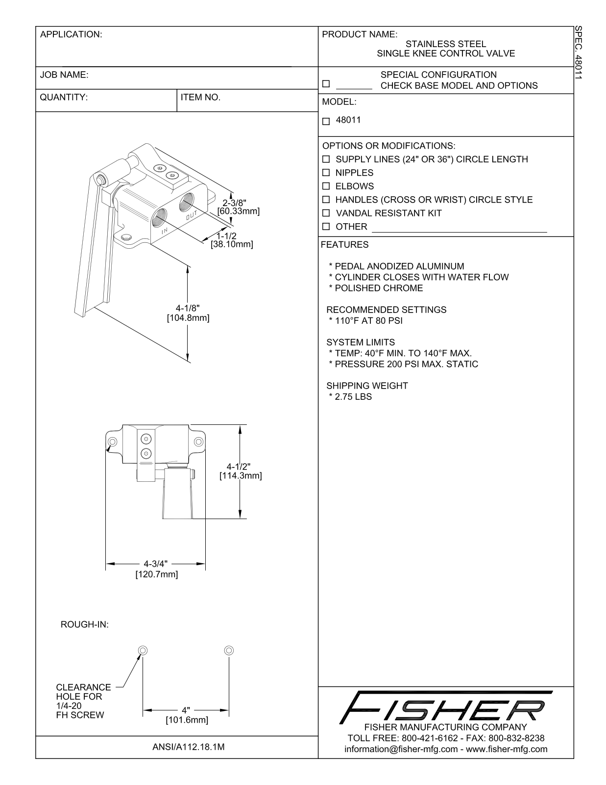 Fisher Manufacturing 48011 User Manual