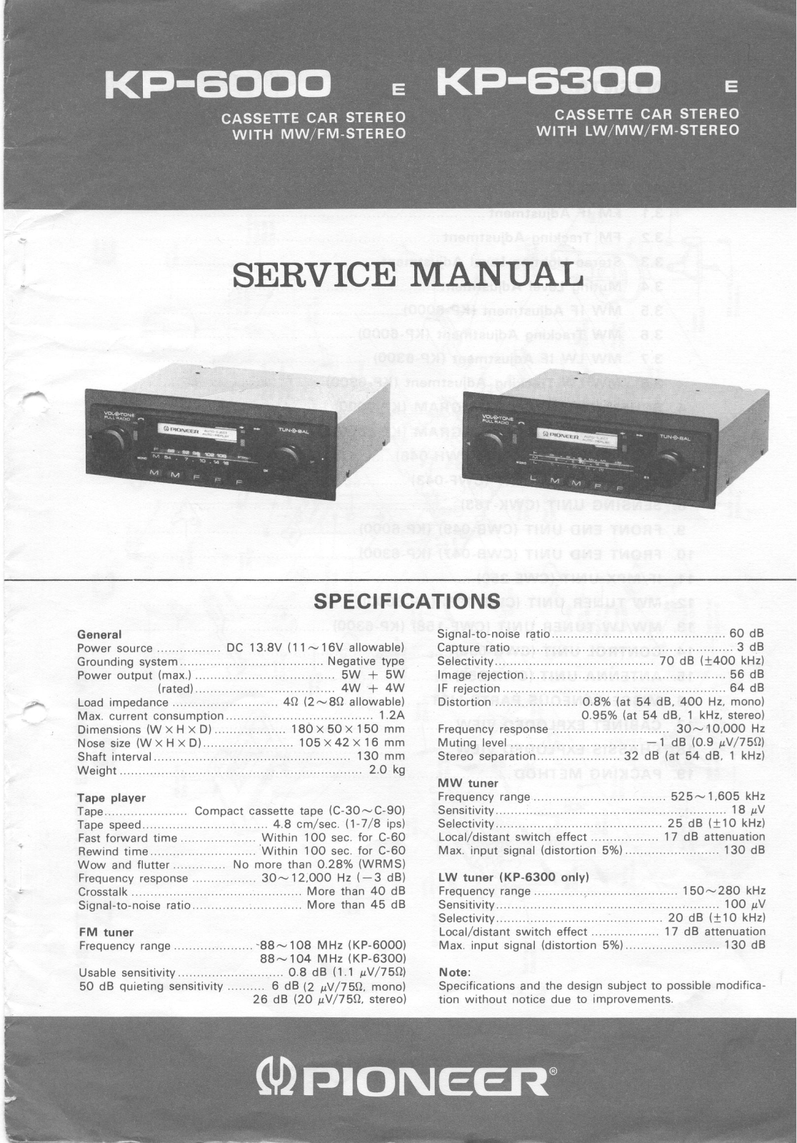 Pioneer KP-6000, KP-6300 Service Manual