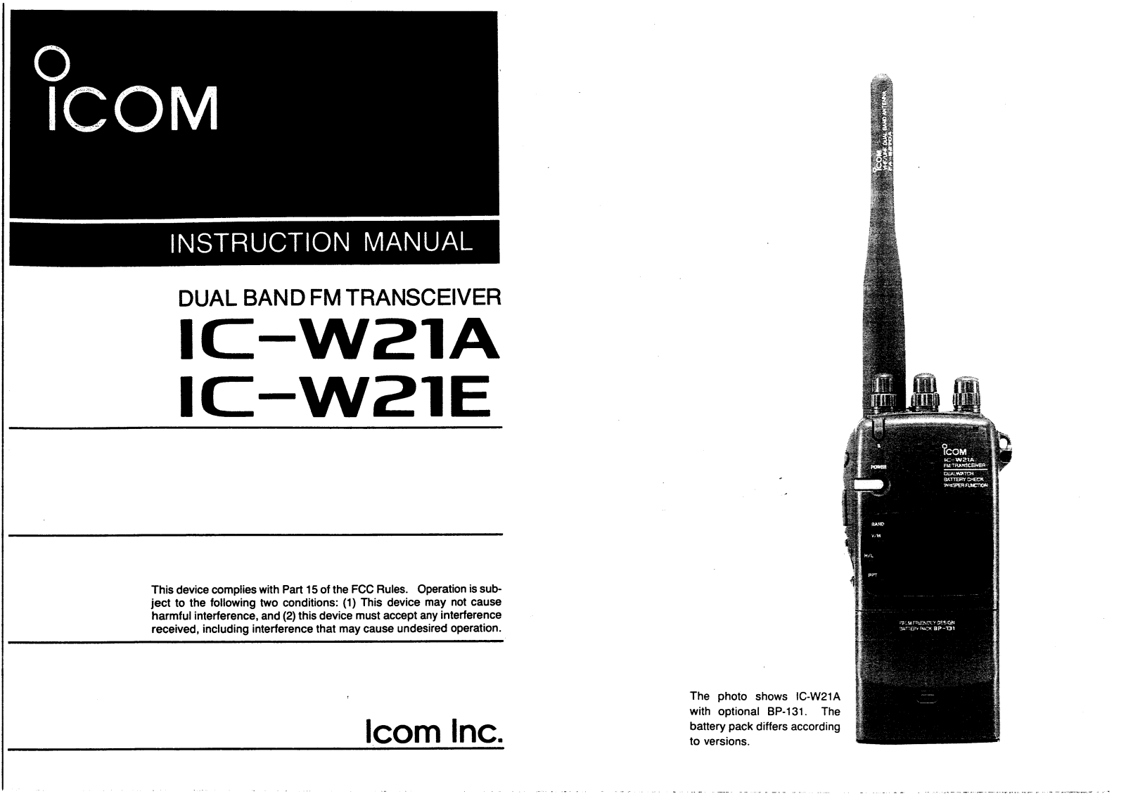 ICOM ICW21E, ICW21A User Manual