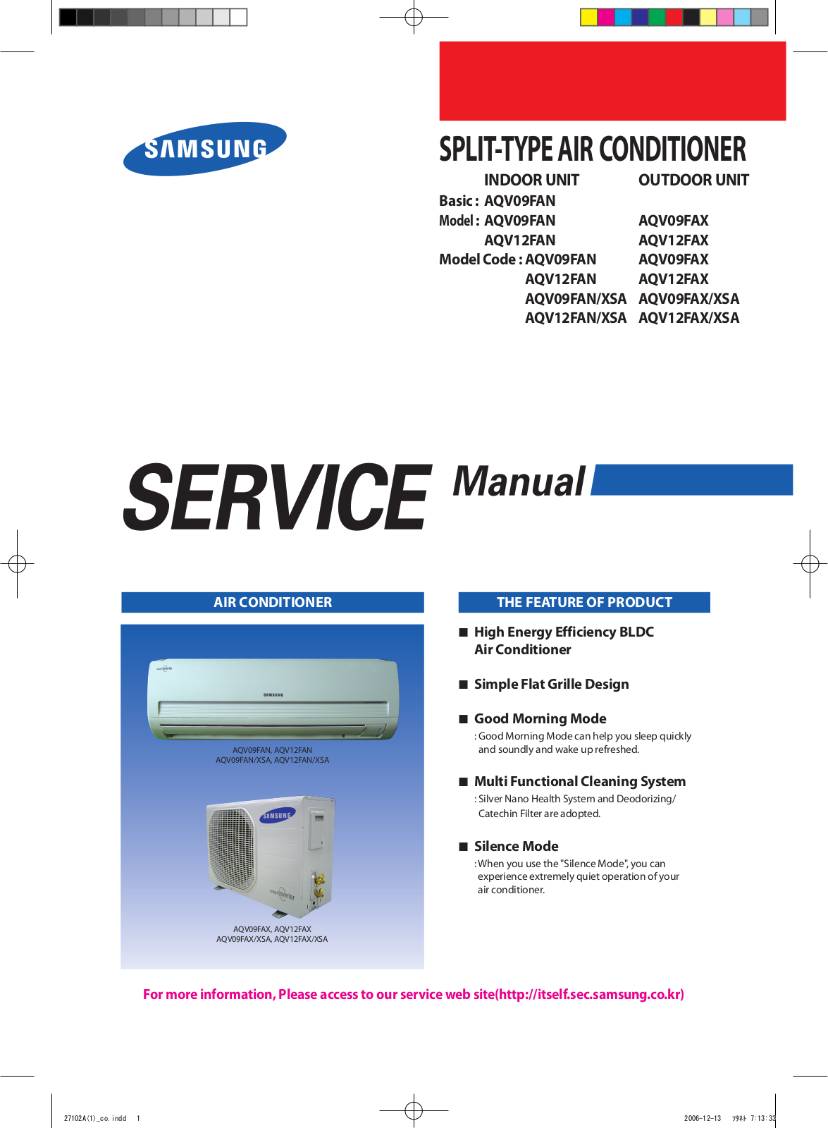 Samsung AQV09FAN, AQV09FAX, AQV12FAN, AQV12FAX Service Manual
