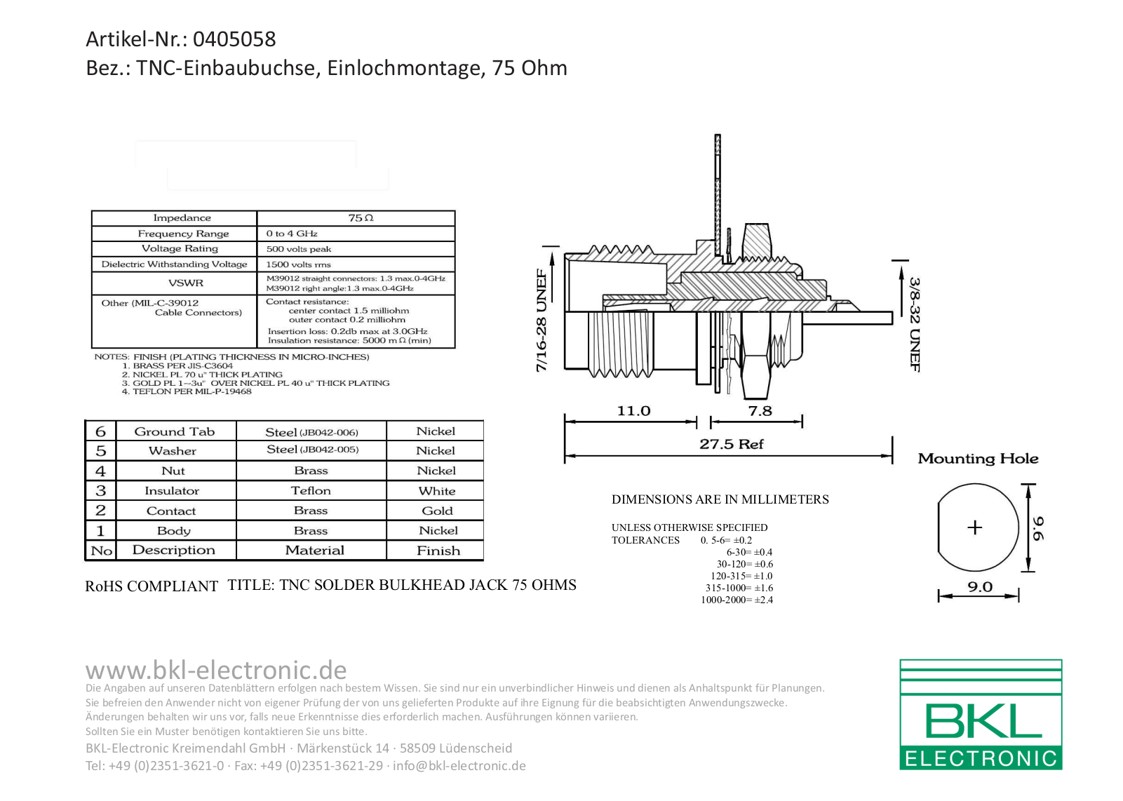 BKL TNC EBU-L75 Datasheet - ManualMachine.com