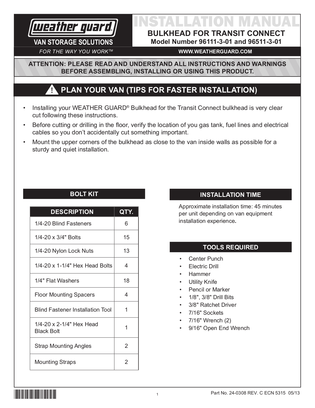 WEATHER GUARD 96511-3-01 User Manual