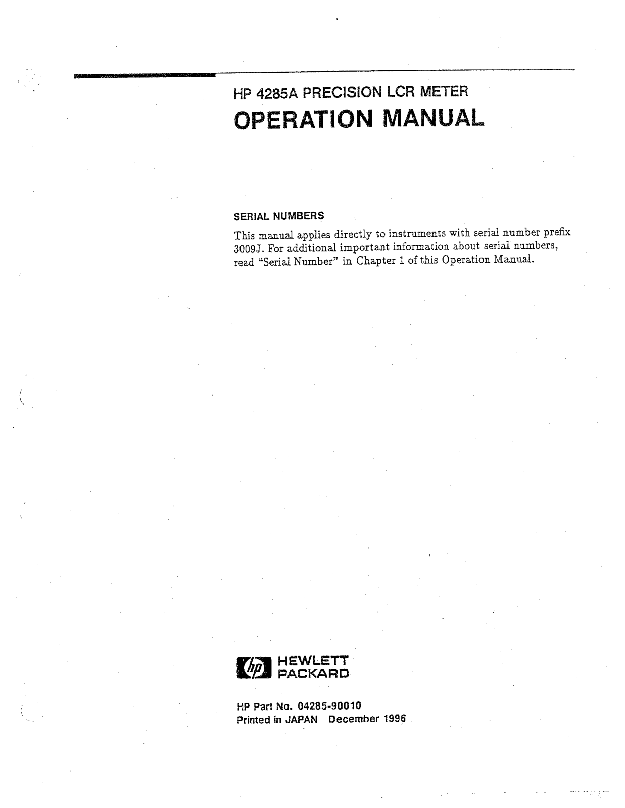 Hewlett-Packard 04285-90010 User Manual