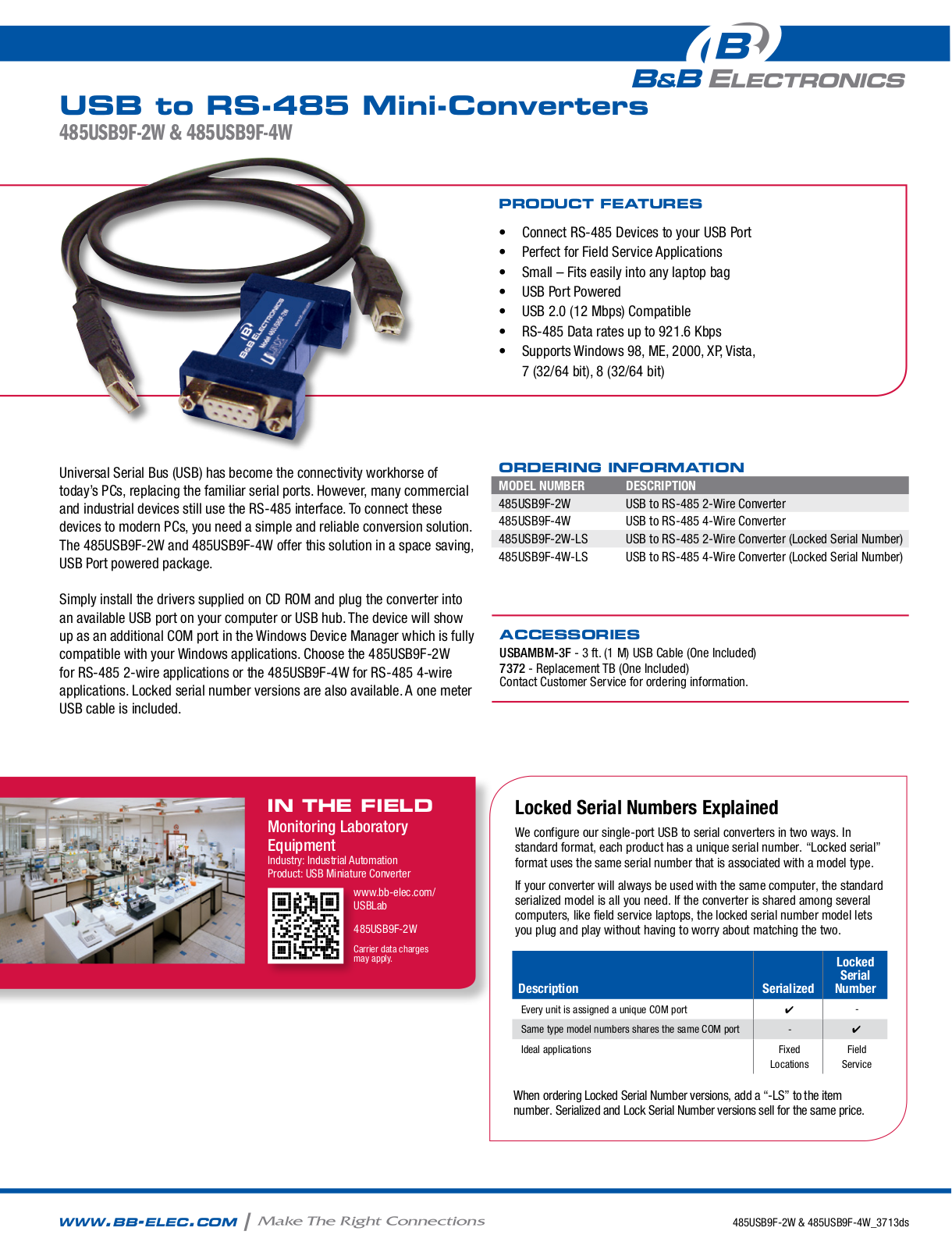 B&B Electronics 485USB9F-4W-LS Datasheet