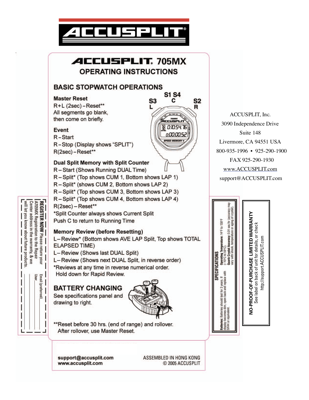 Accusplit A705MX, 705MX User Manual