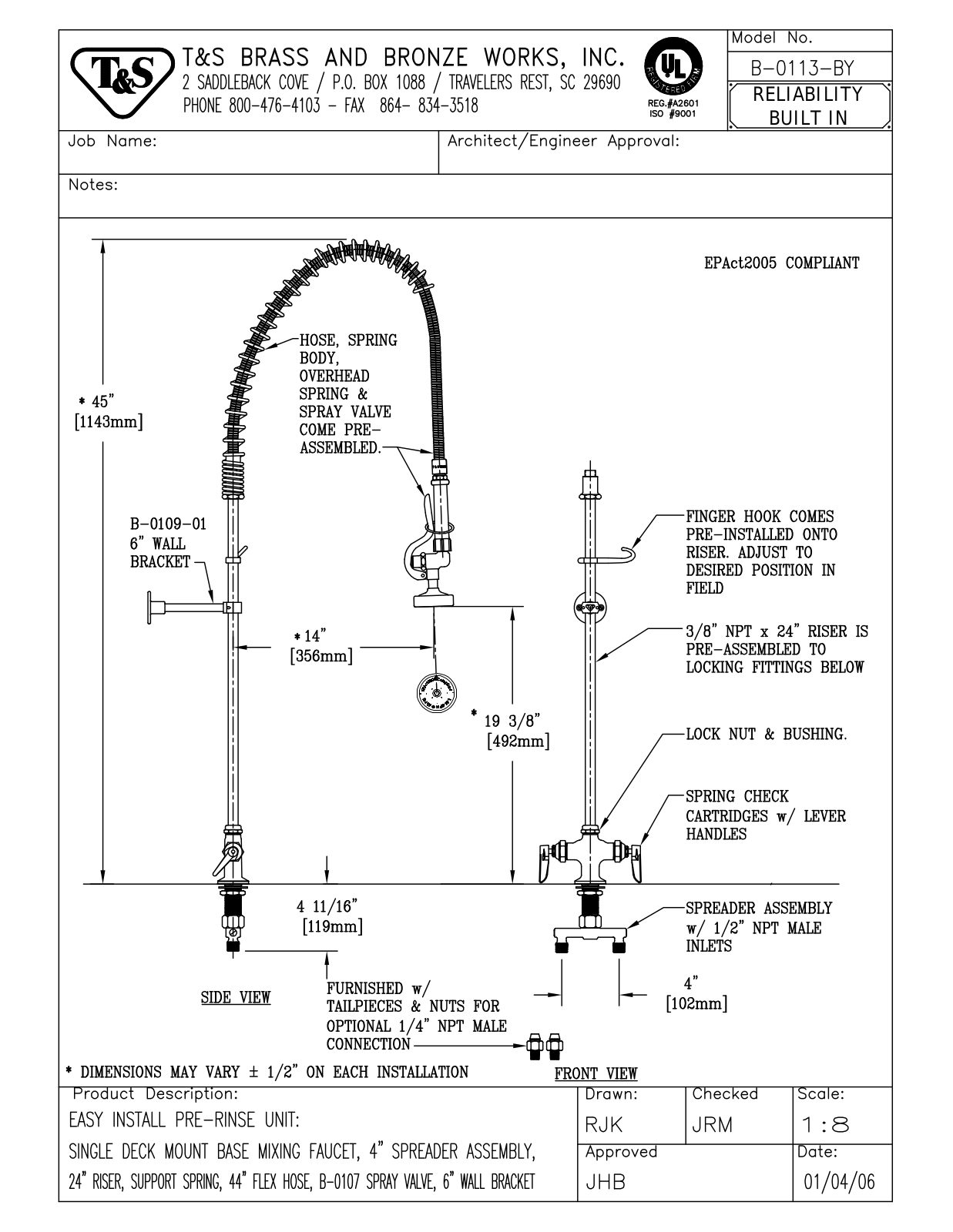 T&S Brass B-0113-BY User Manual