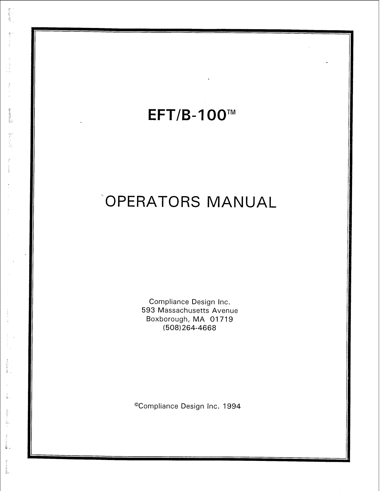 Compliance Design EFTB-100 User Manual