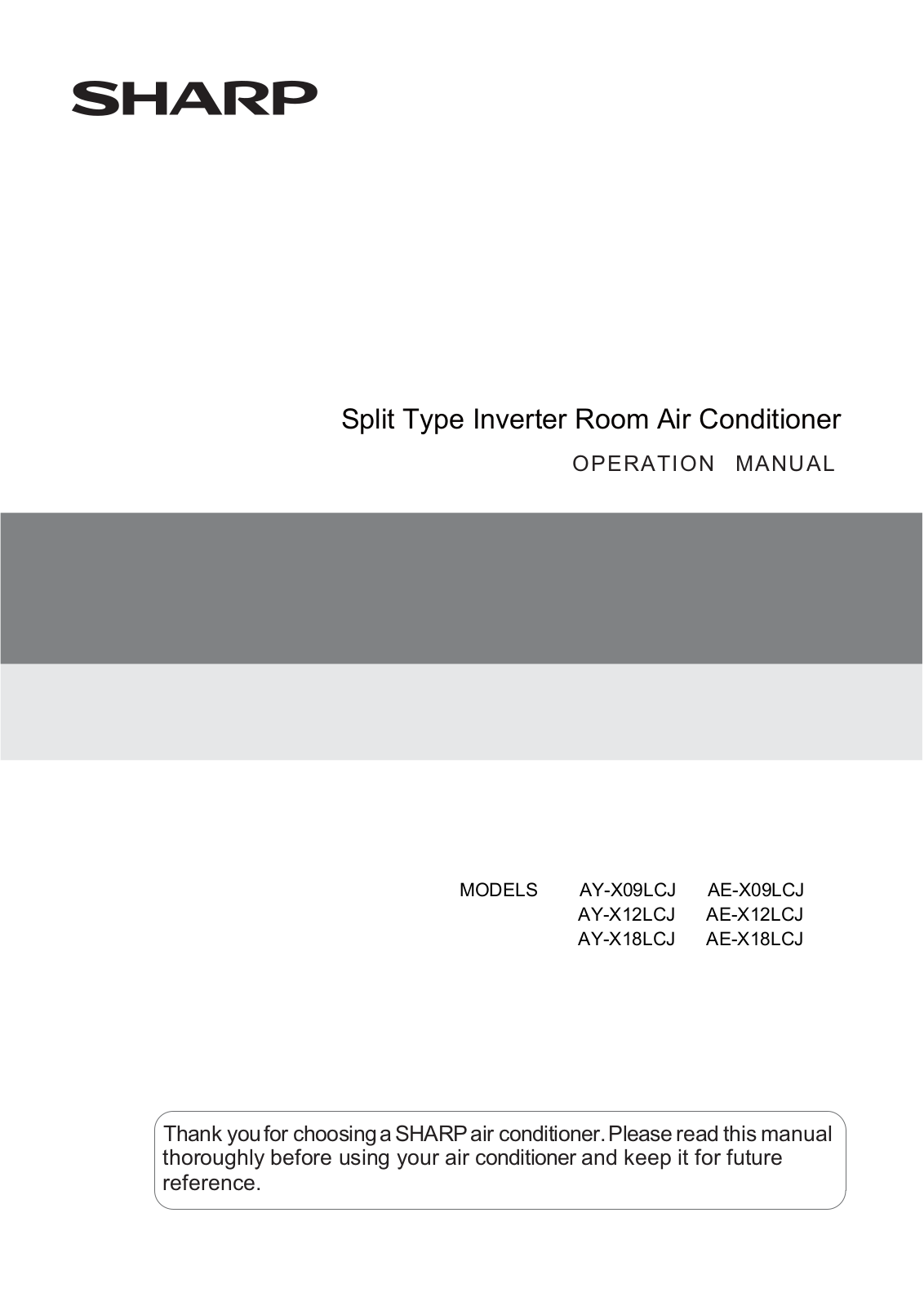 Sharp AE-X09LCJ, AE-X12LCJ, AE-X18LCJ, AY-X09LCJ, AY-X18LCJ User Manual