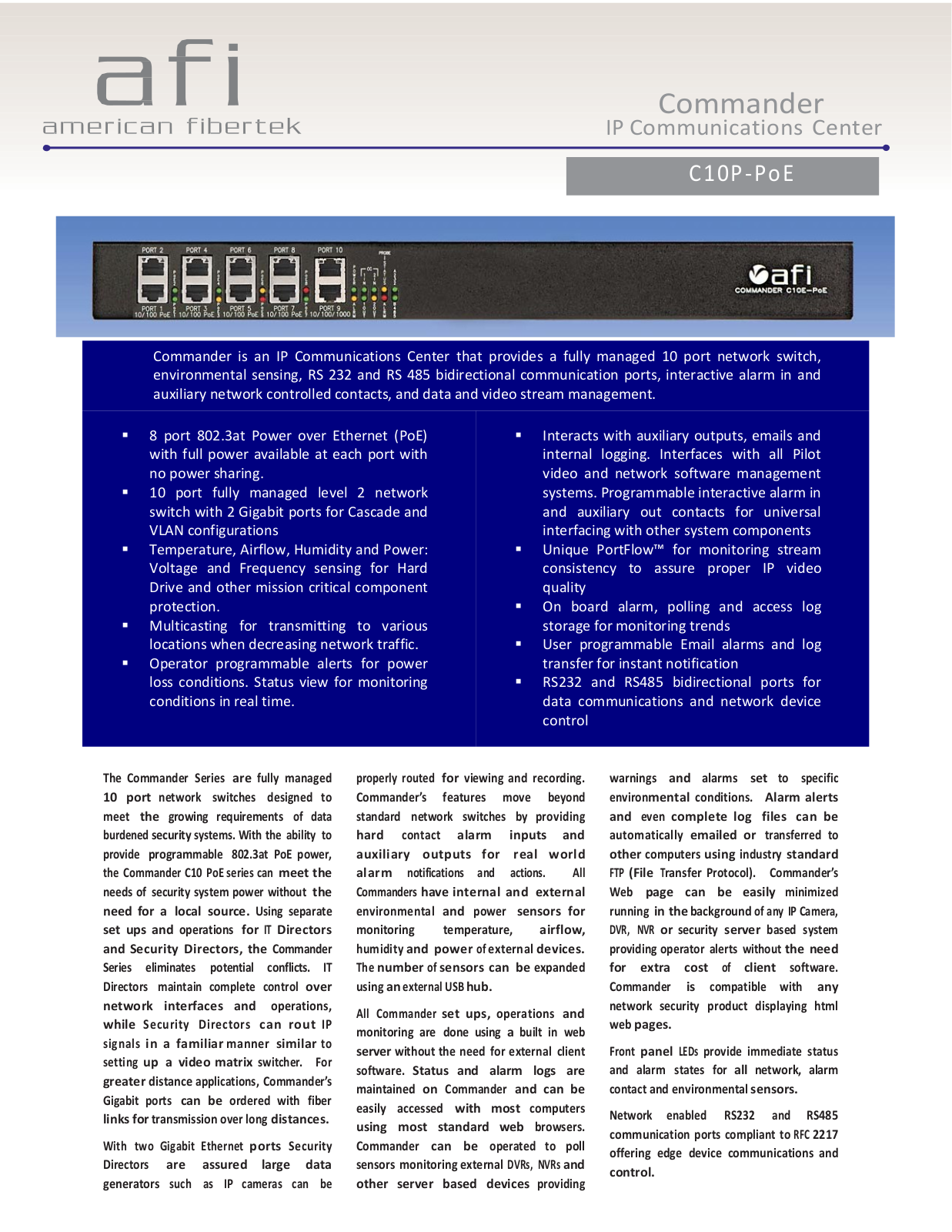 American Fibertek C10e-PoE, C10p-PoE Specsheet