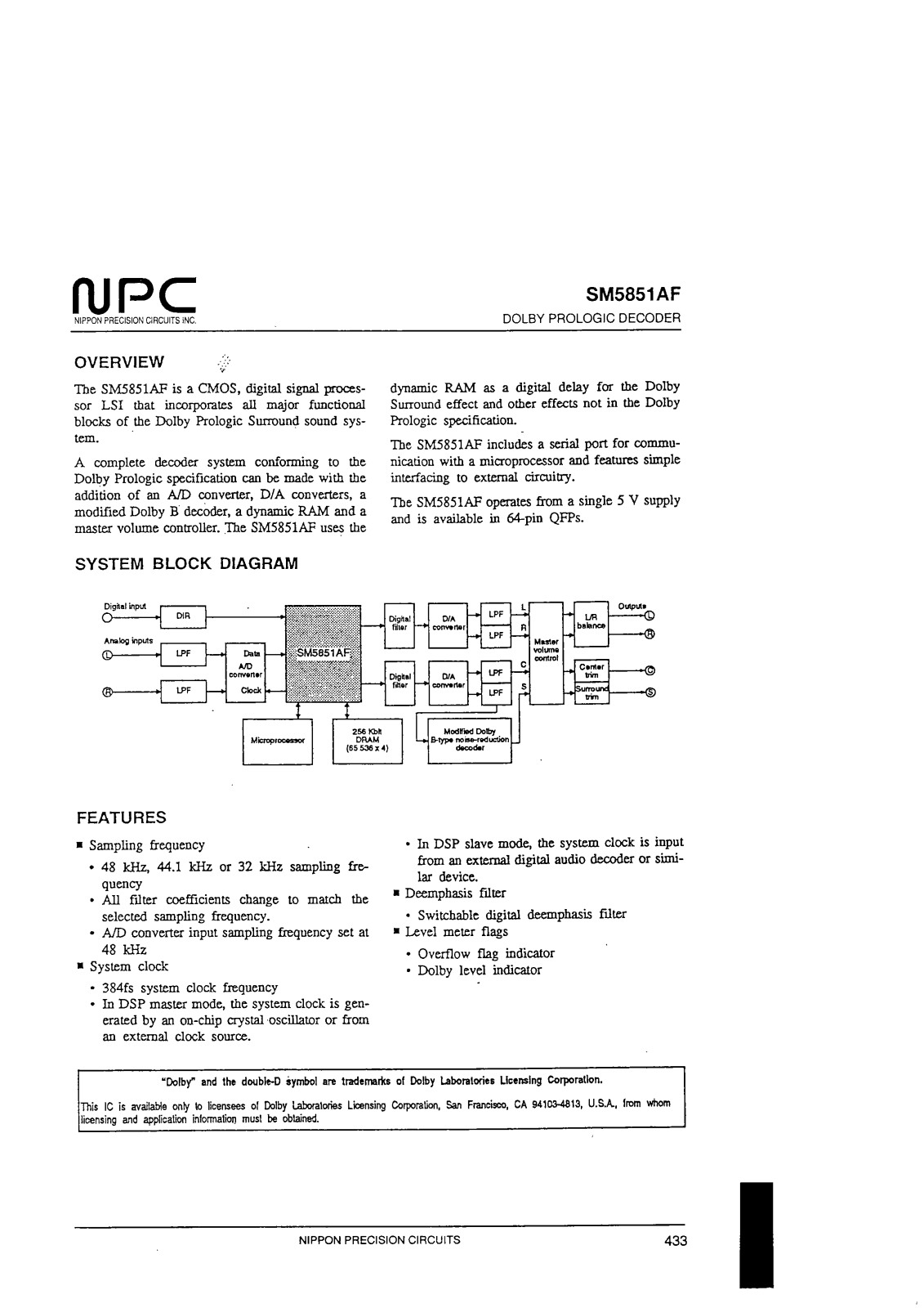 NPC SM5851AF Datasheet