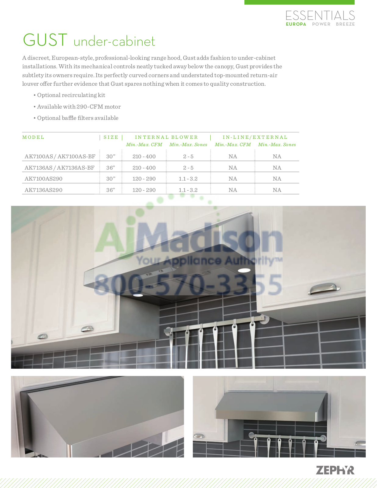 Zephyr AK7100AS290 Specs