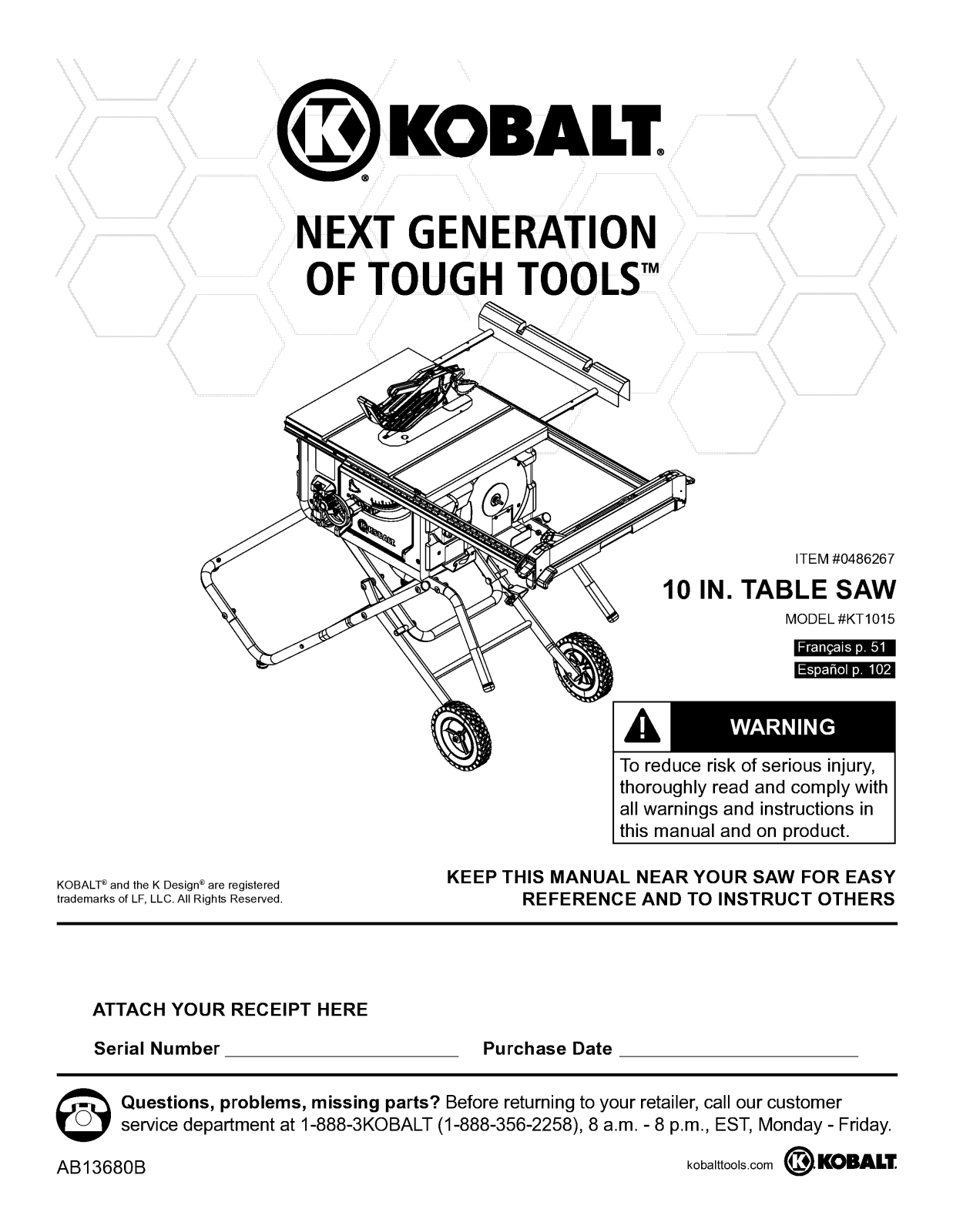 Kobalt KT1015 User Manual