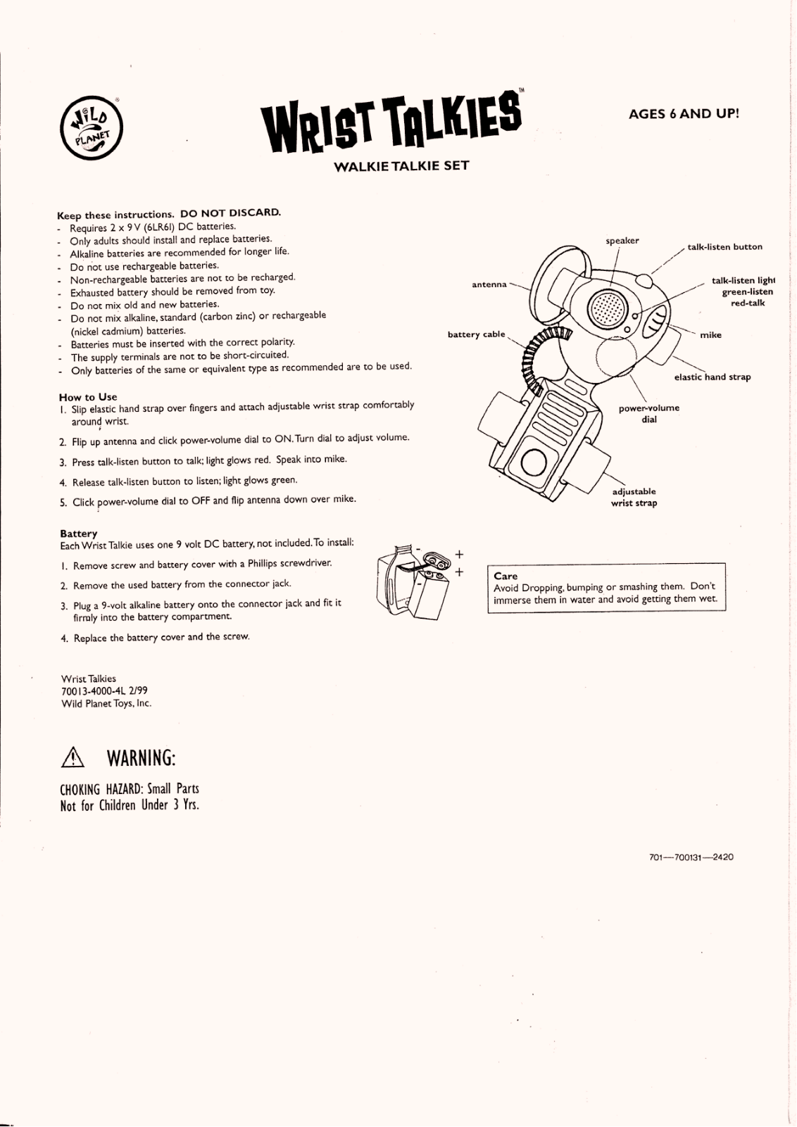 Wild Planet Entertainment 11311WRISTTALK Users Manual