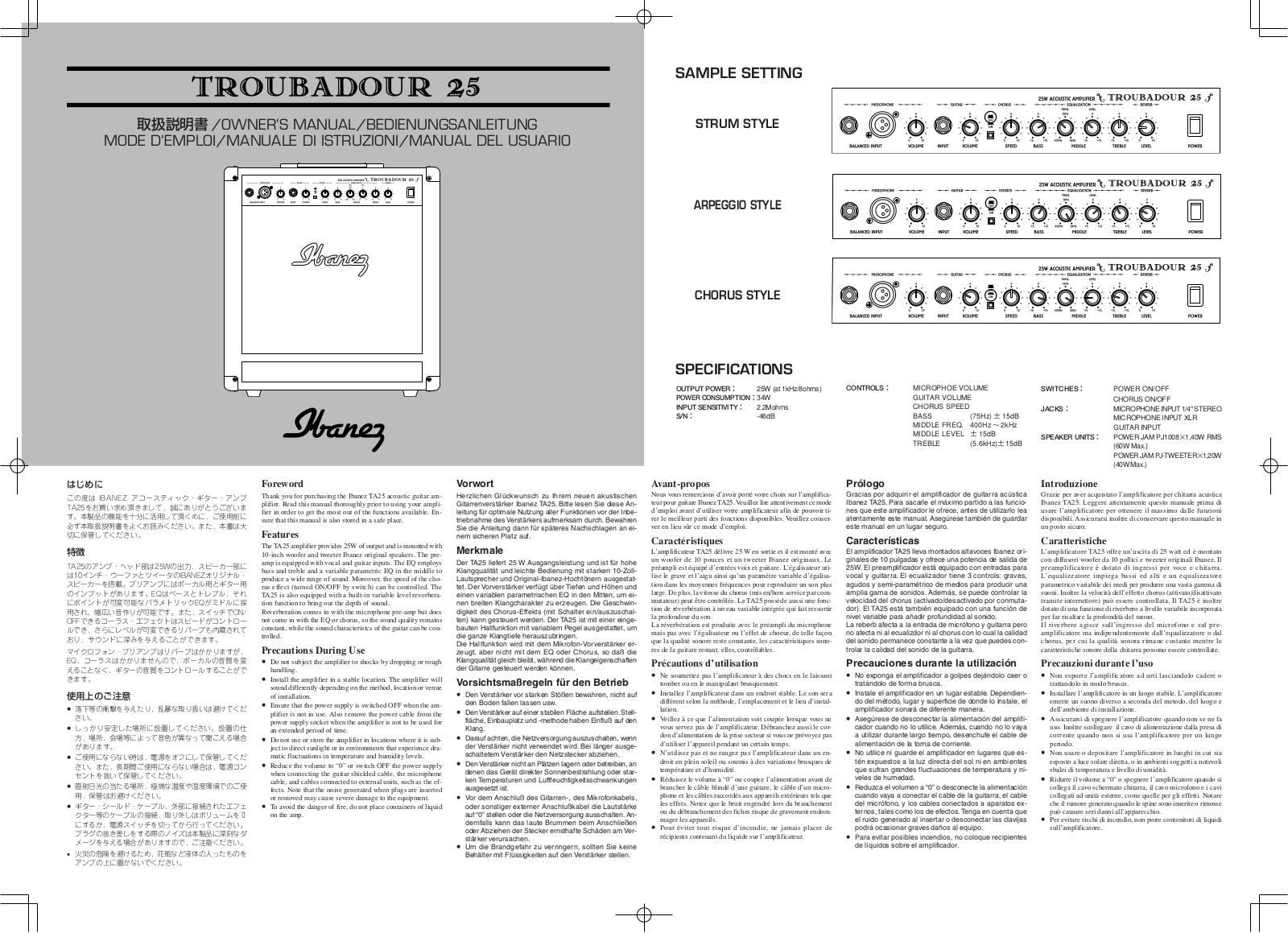 Ibanez TA25 Troubadour Owner’s Manual