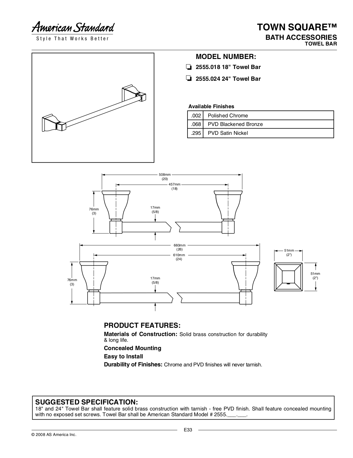 American Standard 2555.024 24, 2555.018 18 User Manual