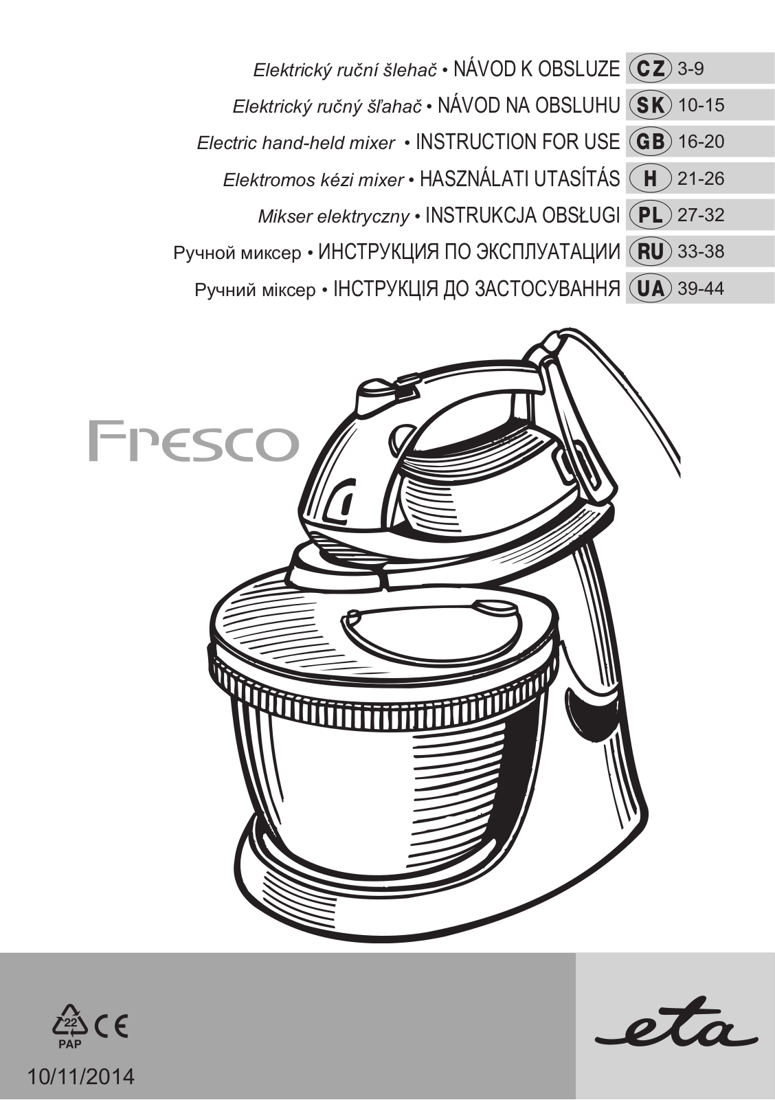 ETA Fresco 1047 90010, Fresco 2047 90000 User Manual