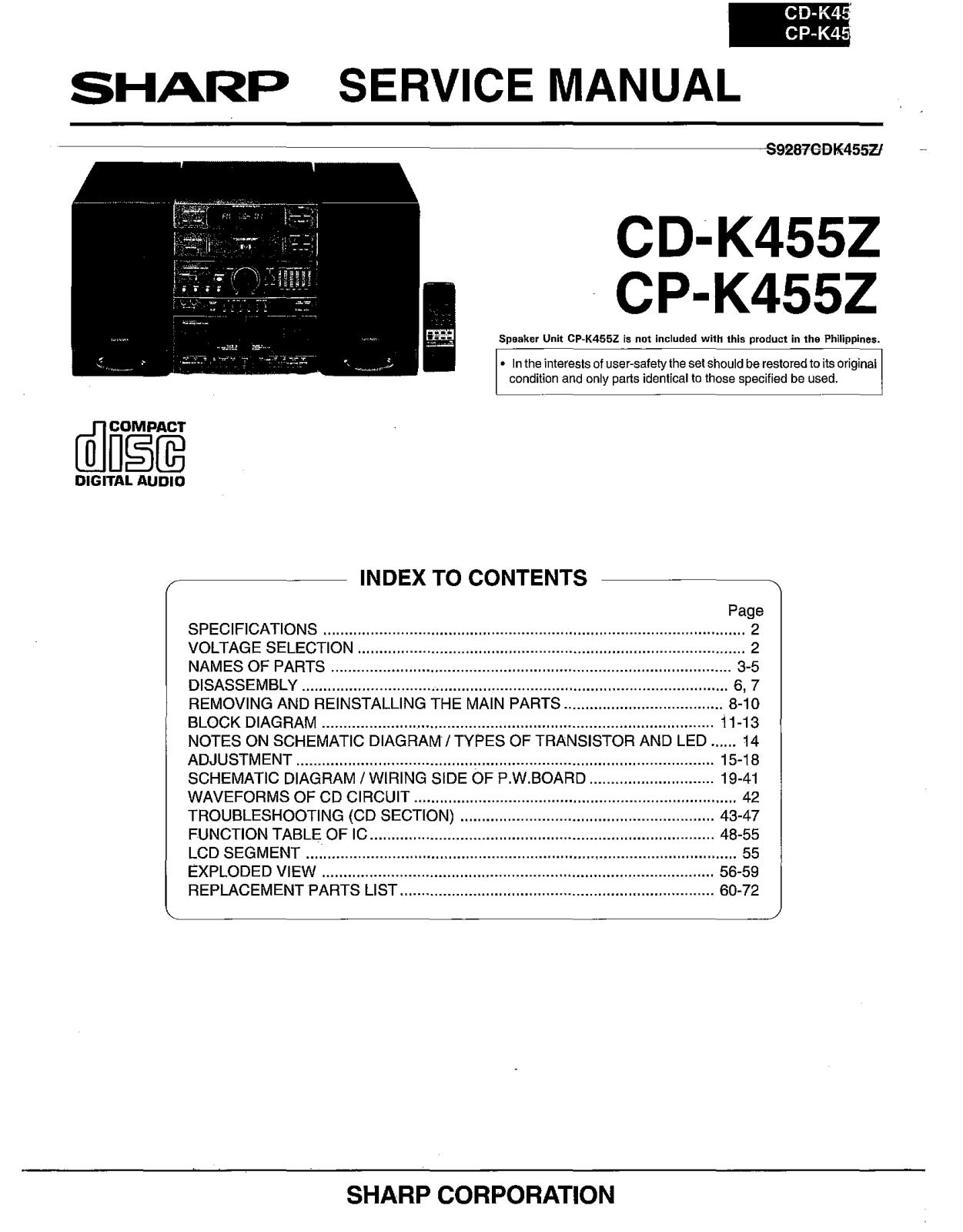Sharp CDK-455-Z, CPK-455-Z Service manual