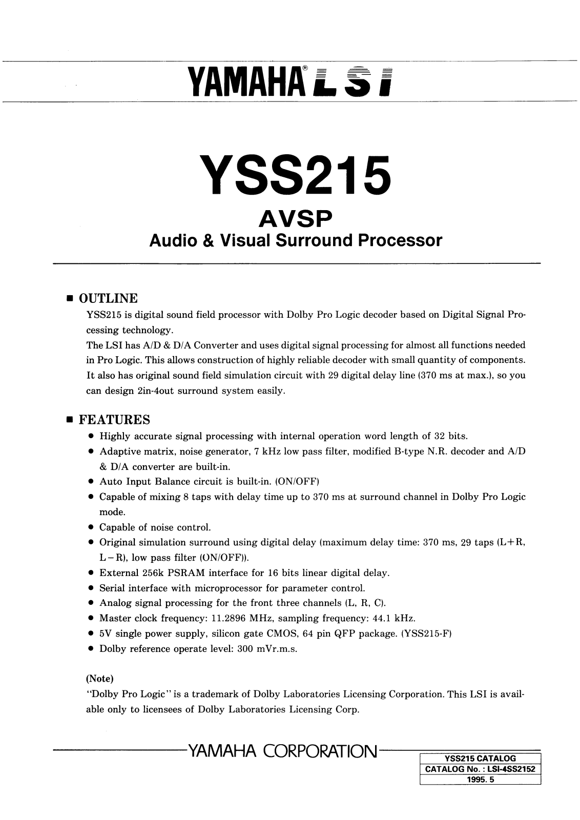 YAMAHA YSS215-F Datasheet